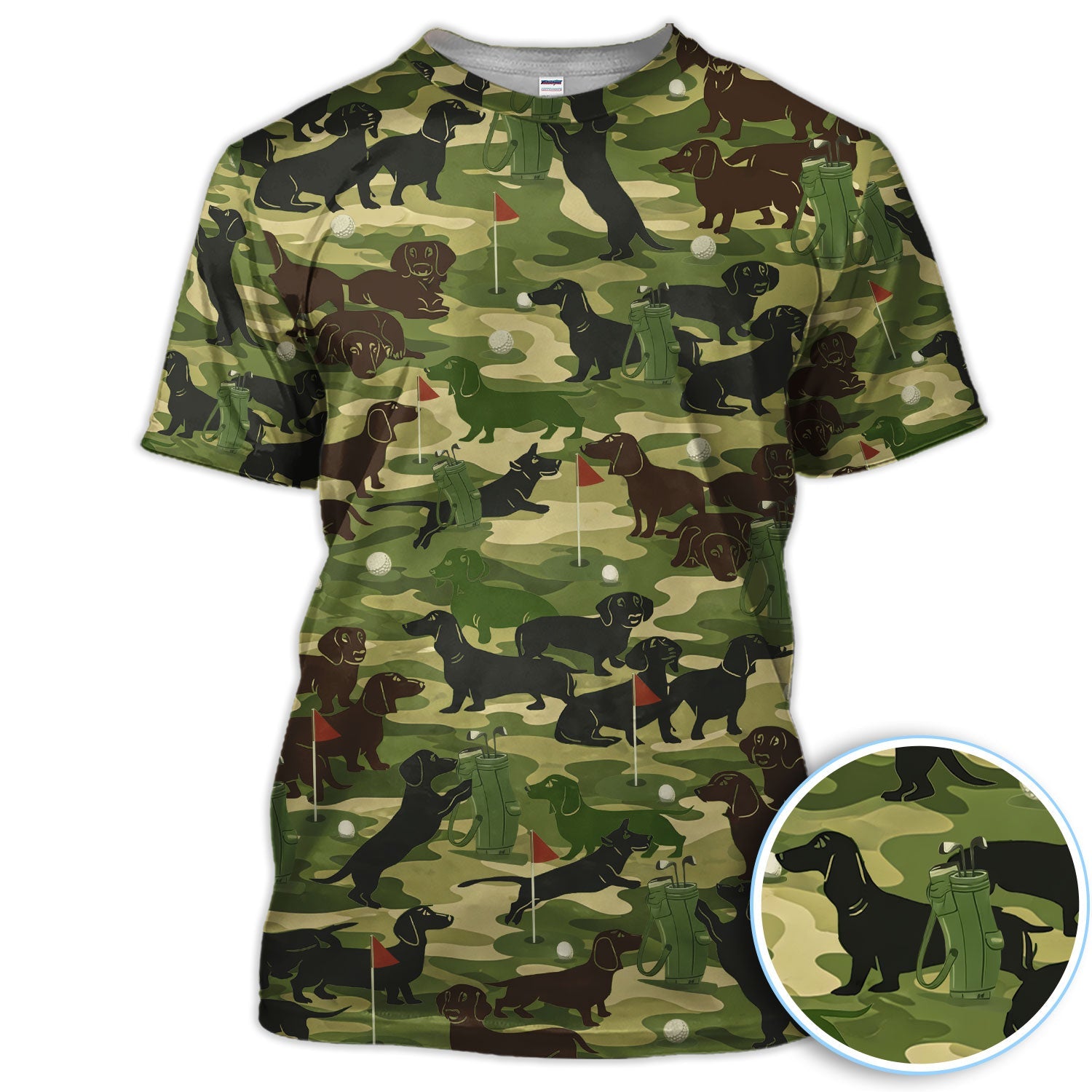 Dachshund Camo Pattern Golf Polos, Crazy Wiener Dog Golf Shirt, Funny Golf Gift For Golfer