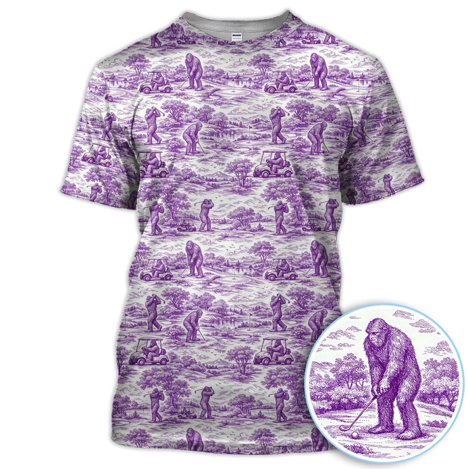 Crazy Bigfoot Pattern Golf Polos, Funny Sasquatch Golf Shirt For Men, Golf Gift For Golfer