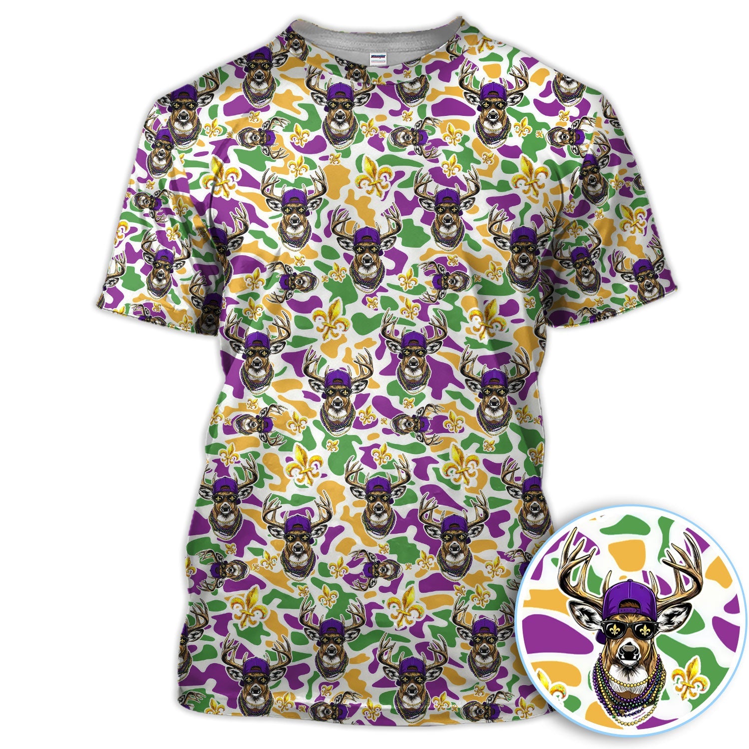 Mardi Gras Golf Polos For Golfer, Festival Deer Pattern Golf Shirt, Golf Gift For Men
