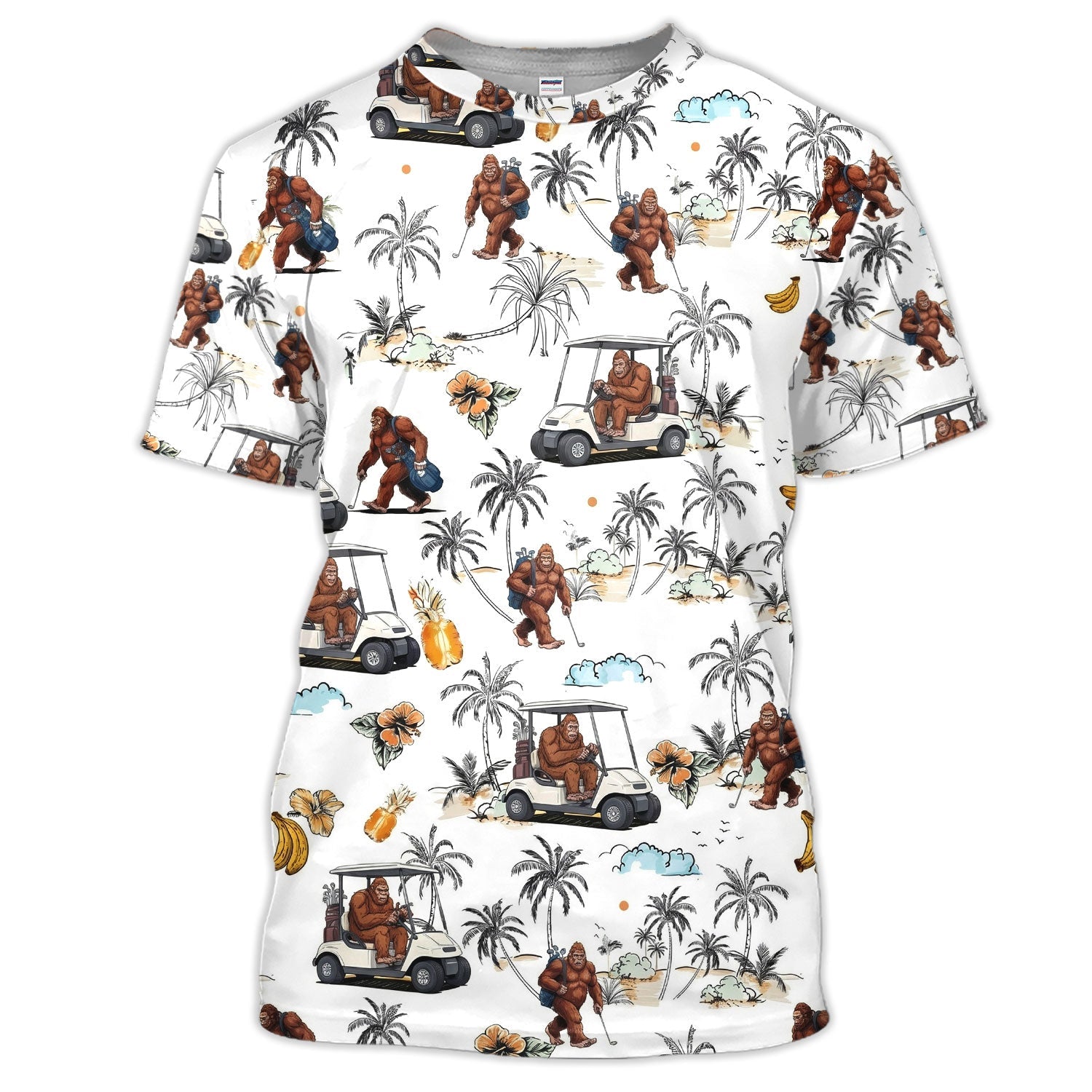 Funny Bigfoot Golf Pattern Shirt, Sasquatch Hawaiian Golf Polo For Men, Golfer Gift