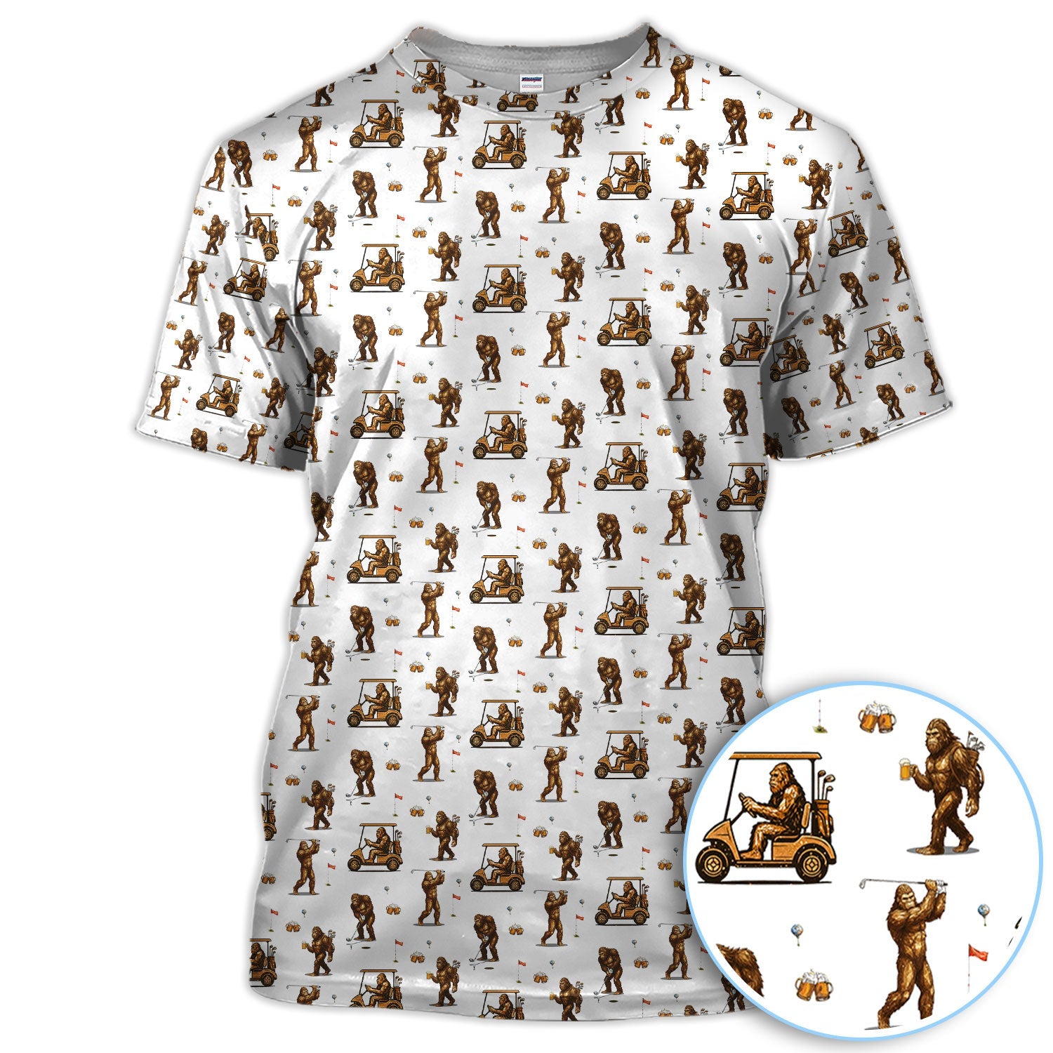 Funny Bigfoot Golf Shirt, Squatch Bigfoot And Beer Pattern Golf  Polos, Crazy Golf Gift For Golfer