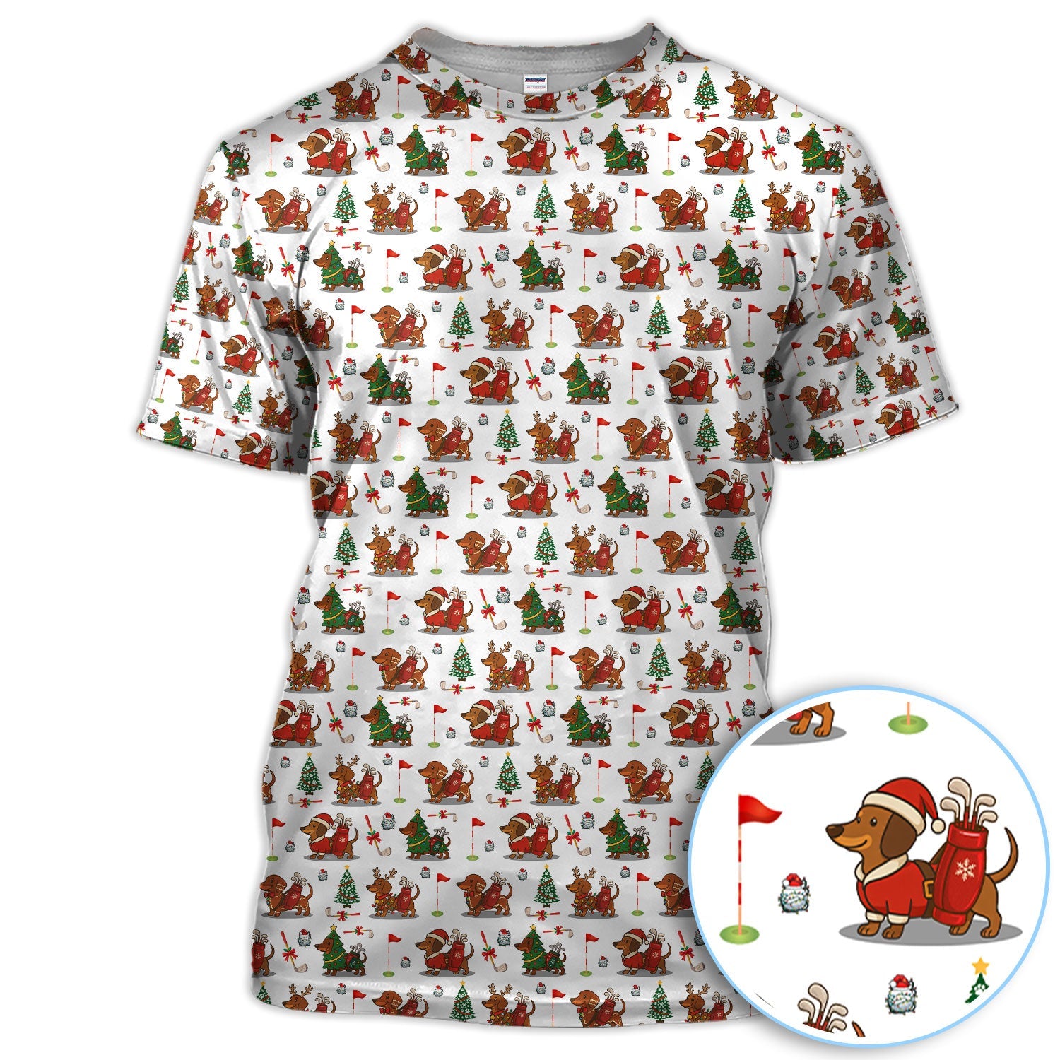Christmas Dachshund Golf Polos, Cute Holiday Dog Golfer Shirt, Xmas Golf Gift For Golfer