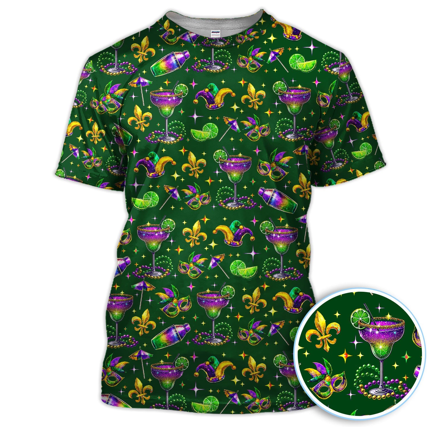 Funny Glitter Mardi Gras Pattern Golf Polos, Mardi Gras And Margaritas Golf Shirt For Men, Golf Gift For Golfer