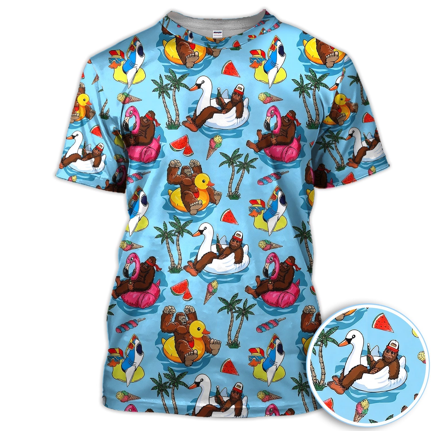 Bigfoot Pool Party Tropical Pattern Golf Shirt, Sasquatch Float Summer Golf Shirt For Men, Golfer Gift