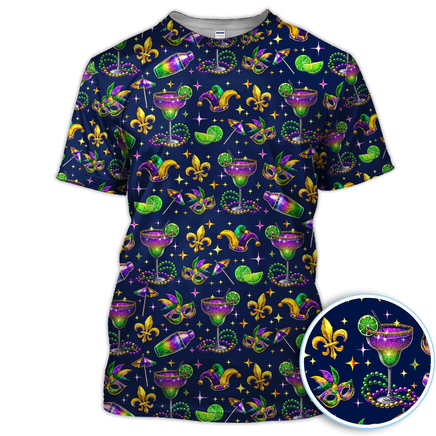 Funny Glitter Mardi Gras Pattern Golf Polos, Mardi Gras And Margaritas Golf Shirt For Men, Golf Gift For Golfer