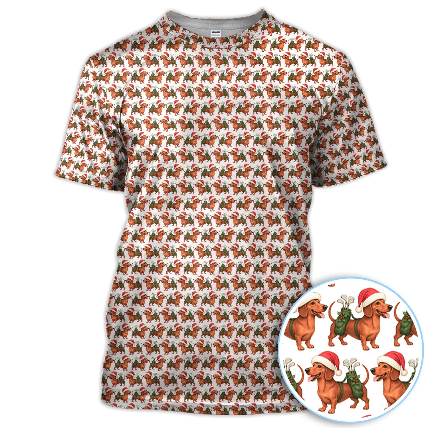 Funny Christmas Dachshund Pattern Polos, Xmas Golf Shirt For Men, Golf Gift For Golfer