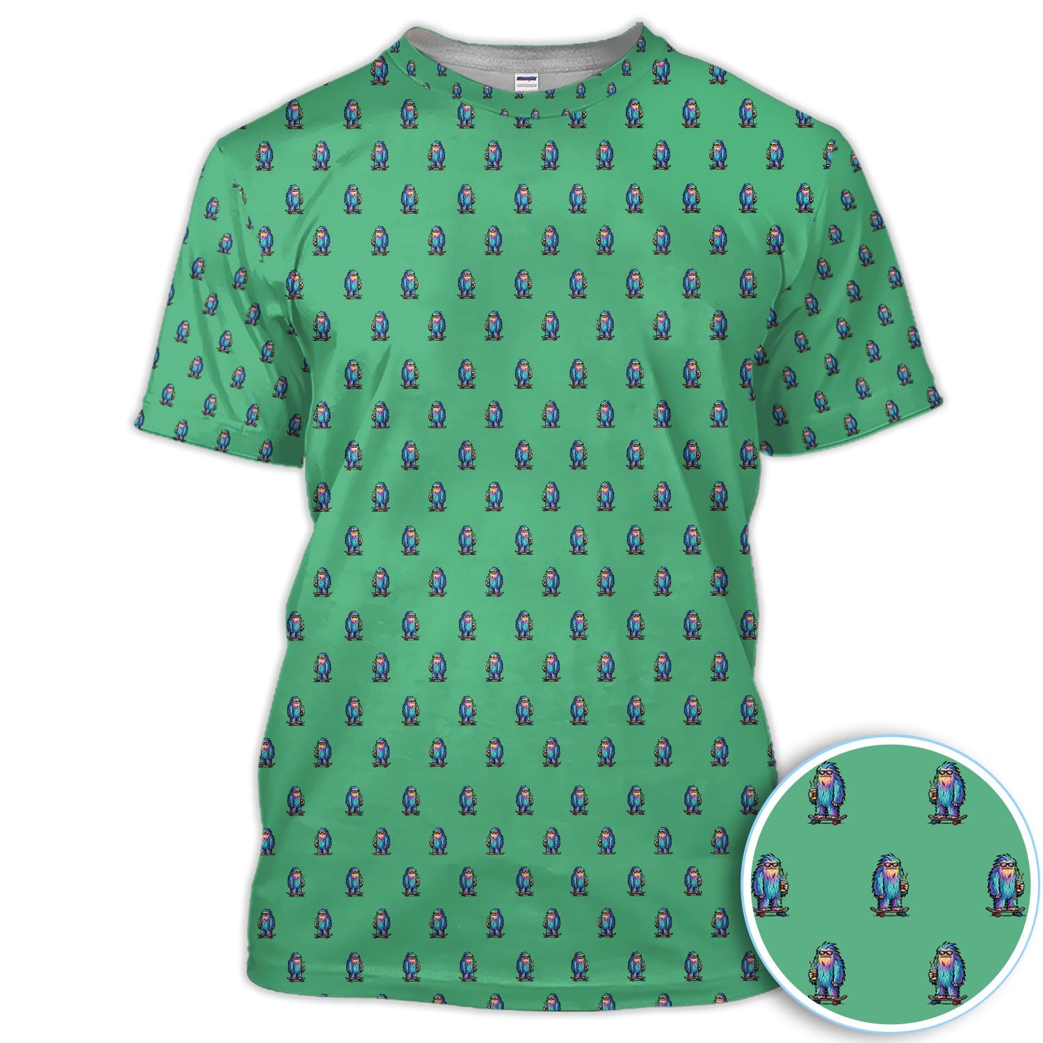 Funny Yeti Pattern Golf Polos, Bigfoot Coffee Skateboard Golf Shirt, Crazy Golf Shirts For Men
