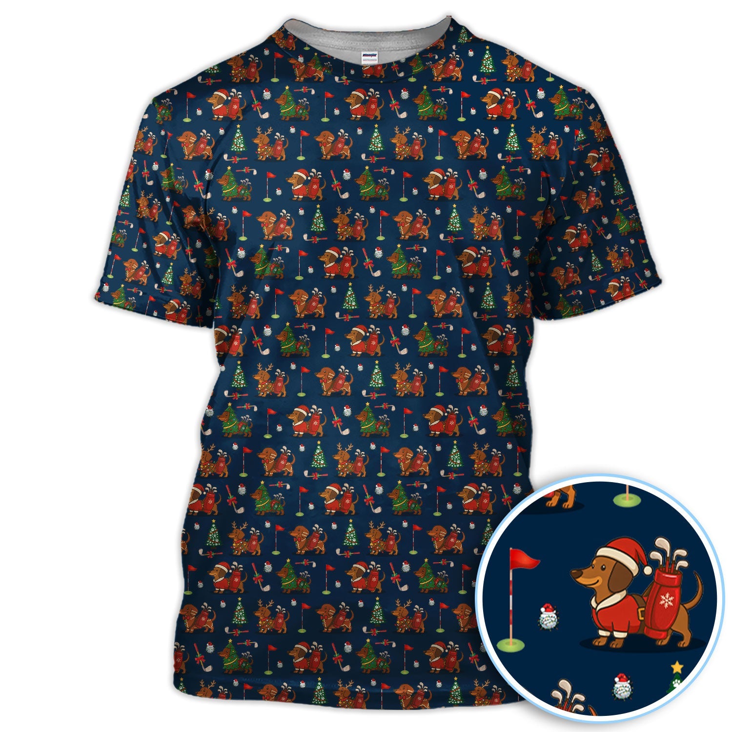 Christmas Dachshund Golf Polos, Cute Holiday Dog Golfer Shirt, Xmas Golf Gift For Golfer
