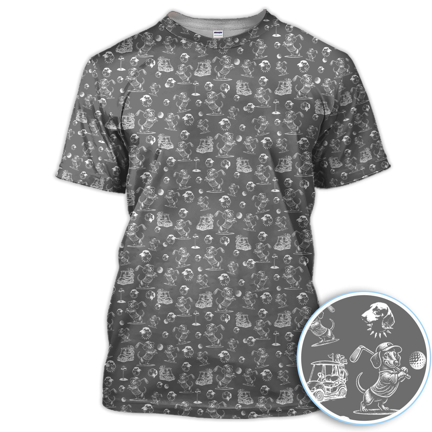 Funny Dachshund Pattern Golf Shirt For Men, Wiener Dog Golf Polos For Golfer, Dad Golf Gift