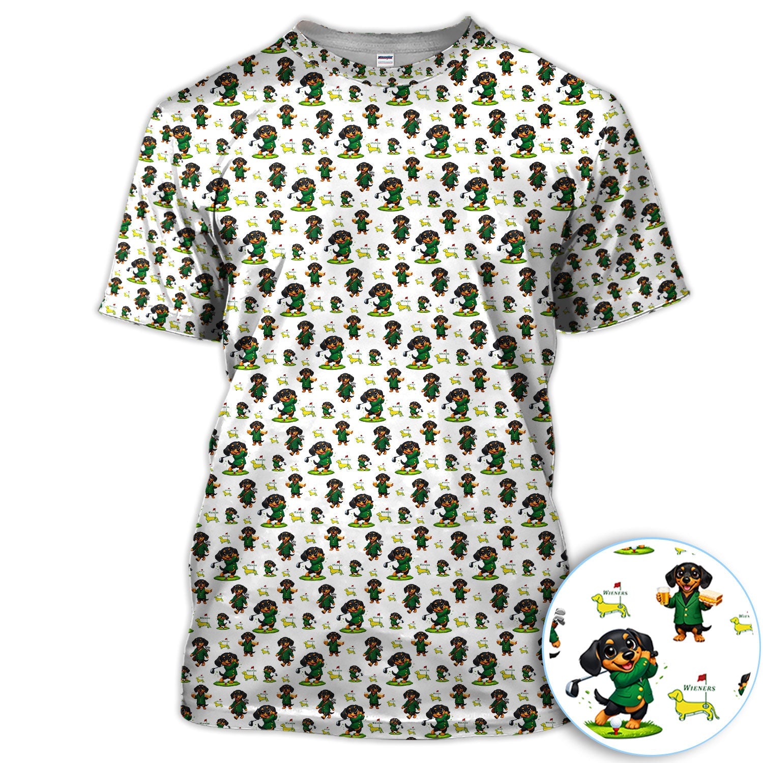 Funny Dachshund Golfing Golf Polos, Wiener Dog Pattern Golf Shirt For Women, Lucky Golf Vibes