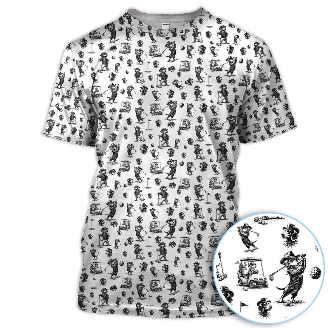 Funny Dachshund Pattern Golf Shirt, Crazy Wiener Dog Golf Polos For Men, Golf Gift For Golfer