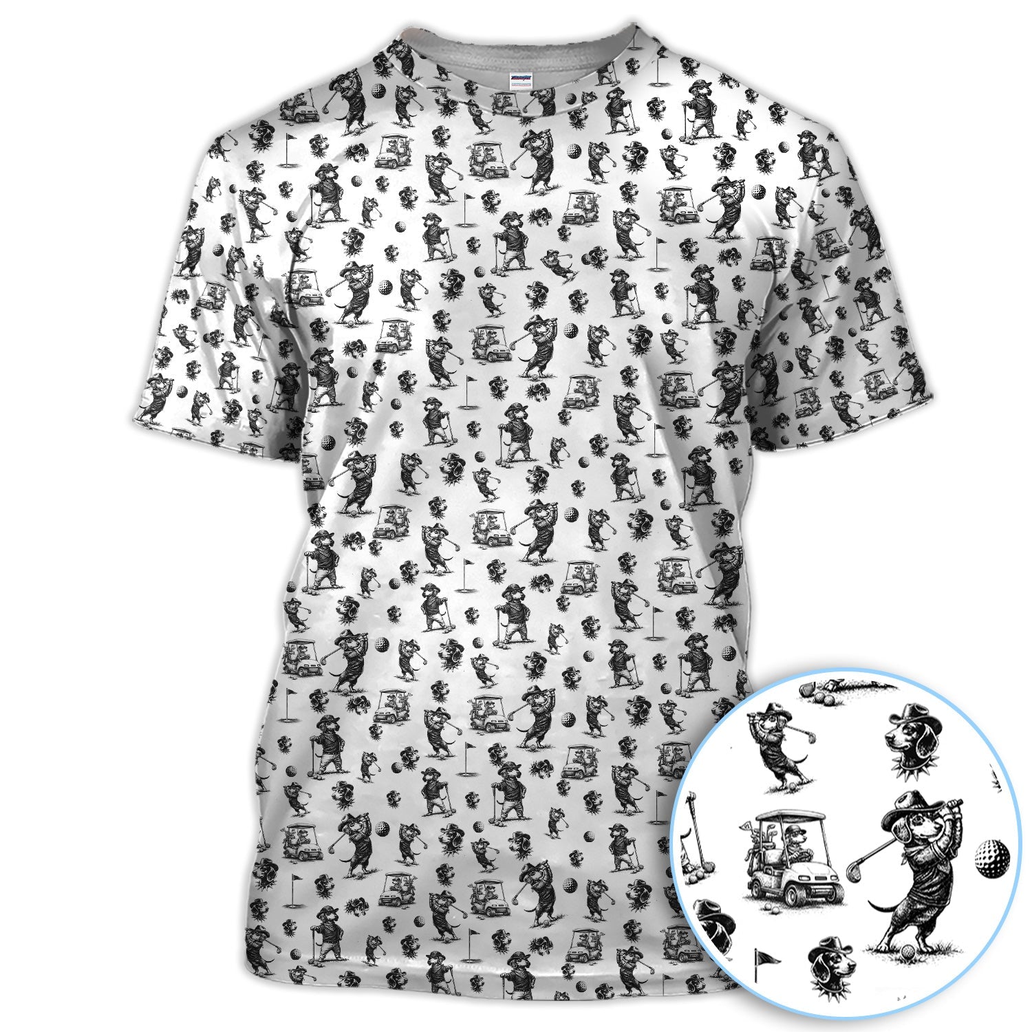 Funny Dachshund Pattern Golf Shirt, Crazy Wiener Dog Golf Polos For Men, Golf Gift For Golfer
