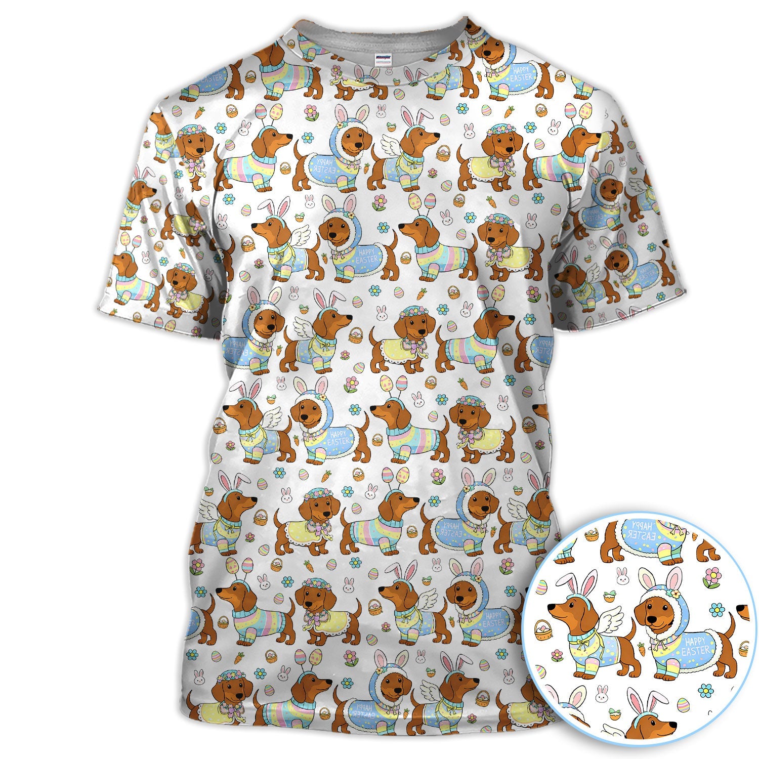 Dachshund Happy Easter Golf Polos, Easter Wiener Dog Pattern Golf Shirt, Golf Gift For Golfer