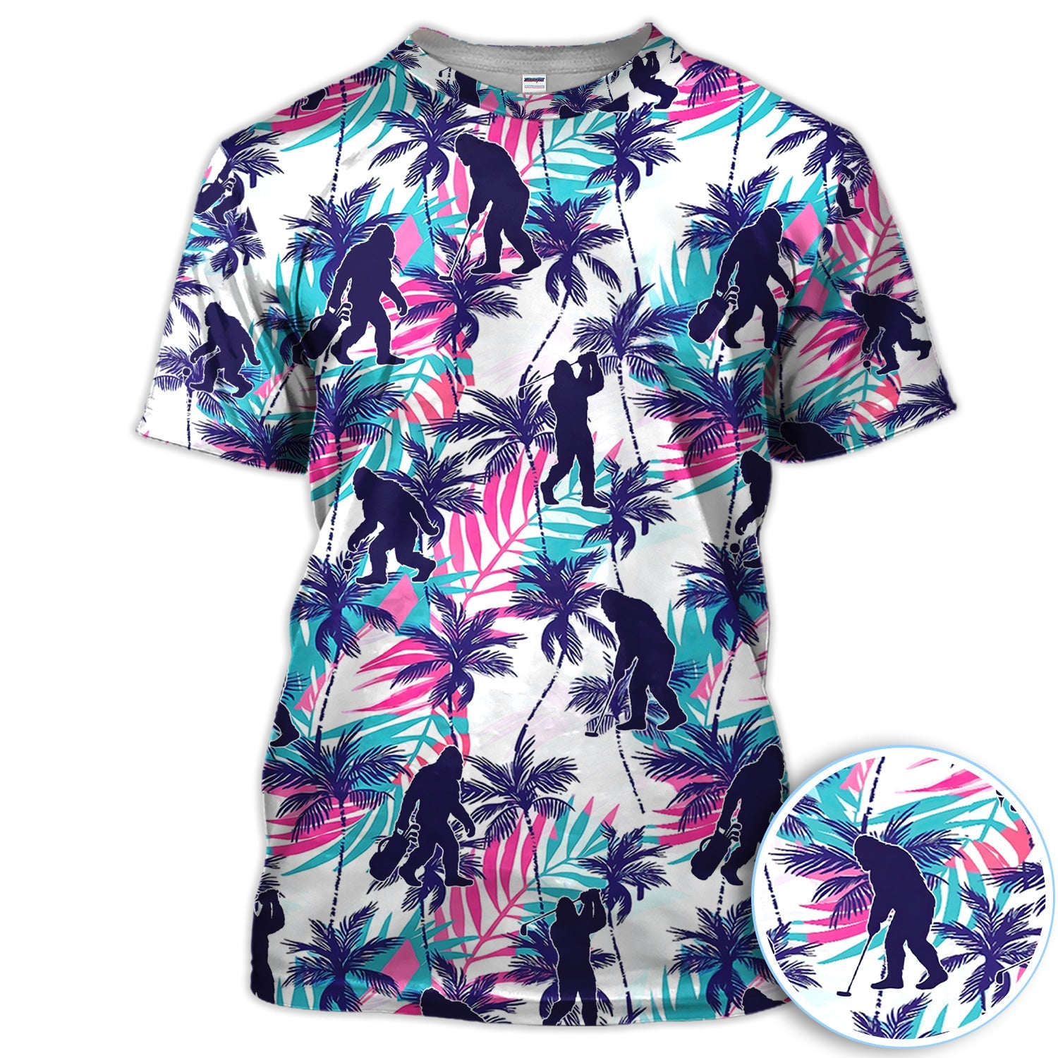 Funny Bigfoot Golfer Tropical Pattern Golf Shirt, Sasquatch Palm Golf Shirt For Men, Golfer Gift