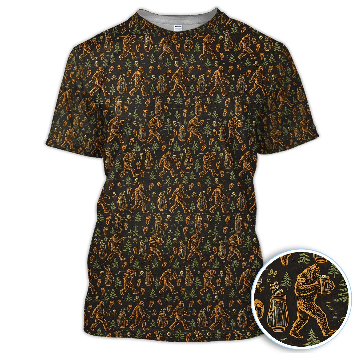 Bigfoot Beer Forest Pattern Golf Shirt, Sasquatch Drinking Golf Shirt For Men, Golfer Gift