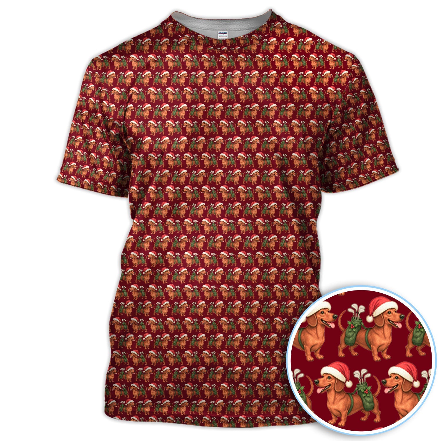 Funny Christmas Dachshund Pattern Polos, Xmas Golf Shirt For Men, Golf Gift For Golfer