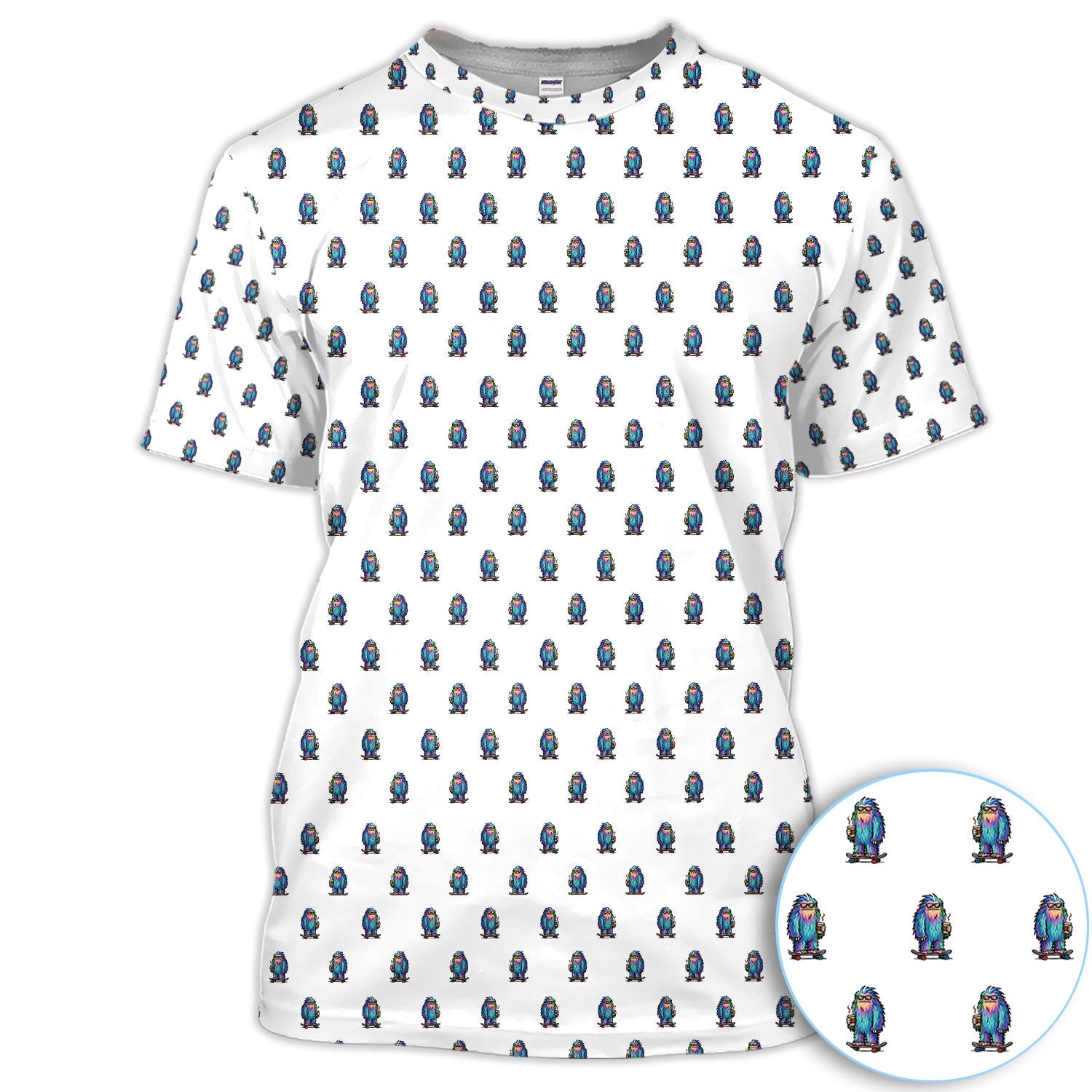 Funny Yeti Pattern Golf Polos, Bigfoot Coffee Skateboard Golf Shirt, Crazy Golf Shirts For Men