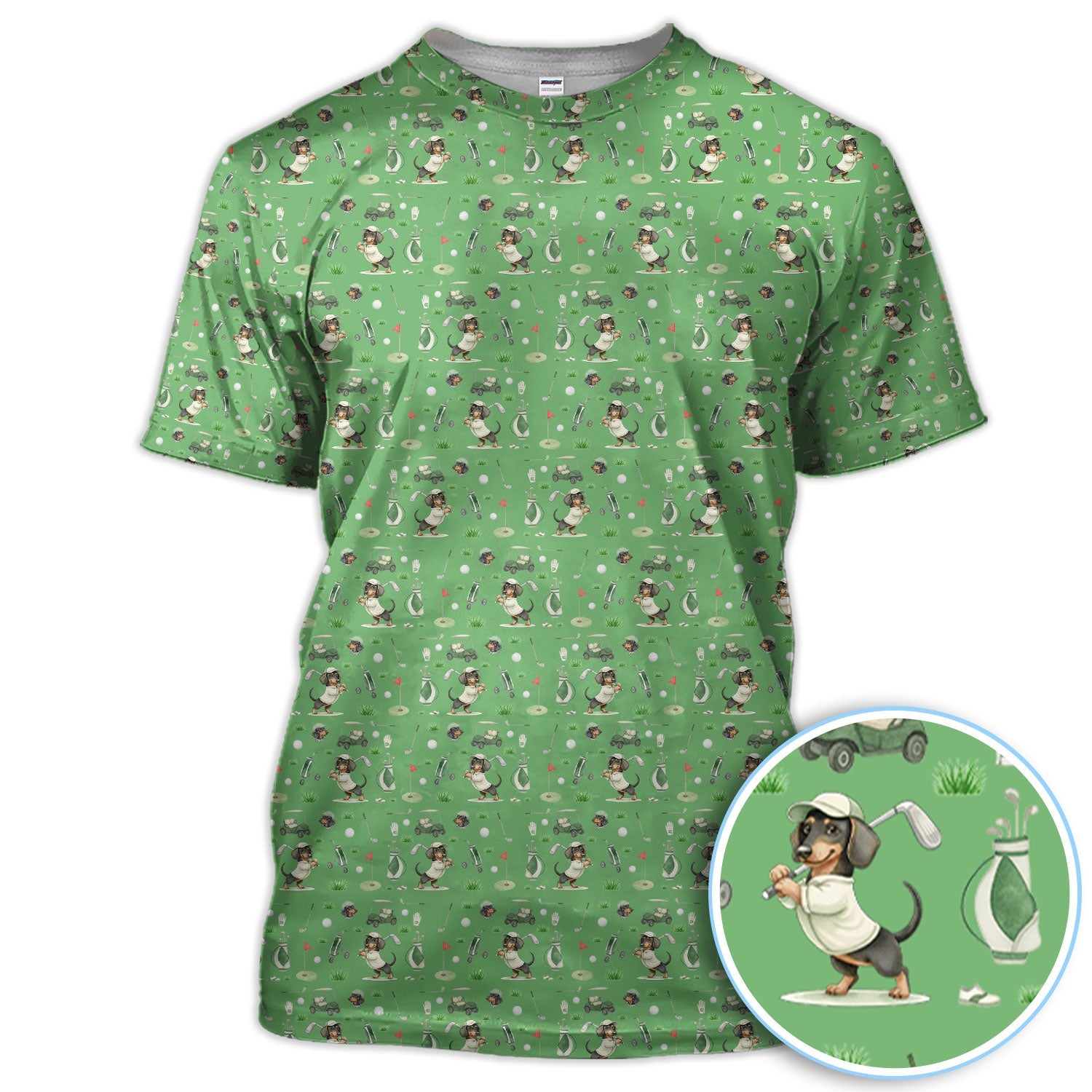 Funny Wiener Dog Golf Shirt, Dachshund Pattern Golf Polos, Crazy Golf Gift For Men
