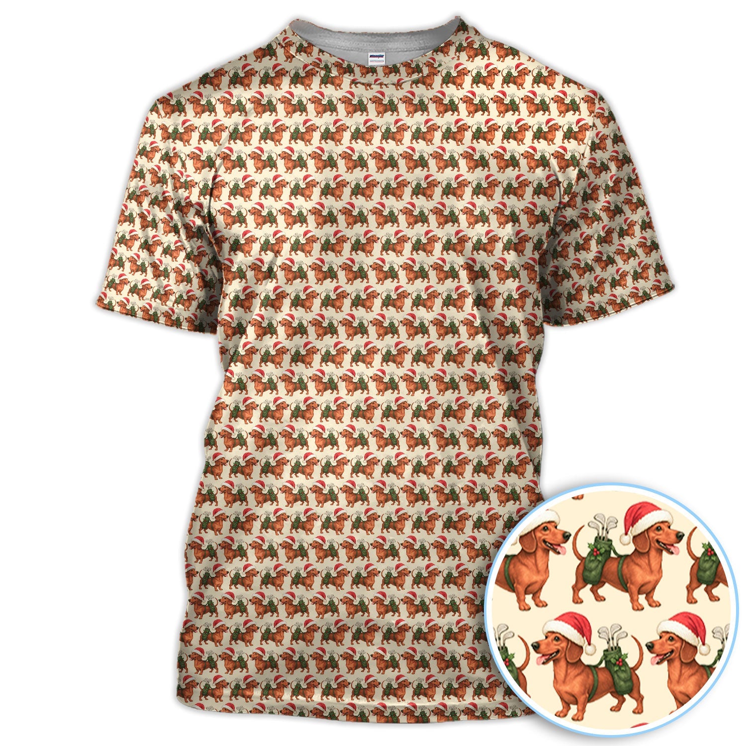 Funny Christmas Dachshund Pattern Polos, Xmas Golf Shirt For Men, Golf Gift For Golfer