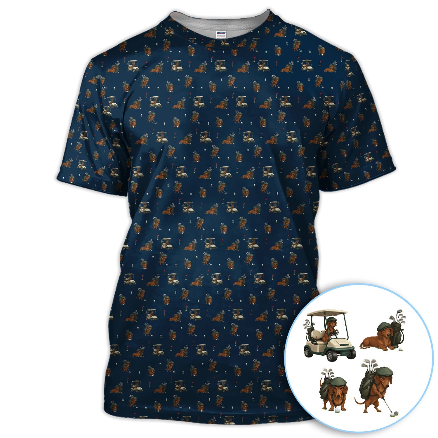Funny Dachshund Golf Shirt, Wiener Dog Pattern Polos For Men, Golf Gift For Golfers