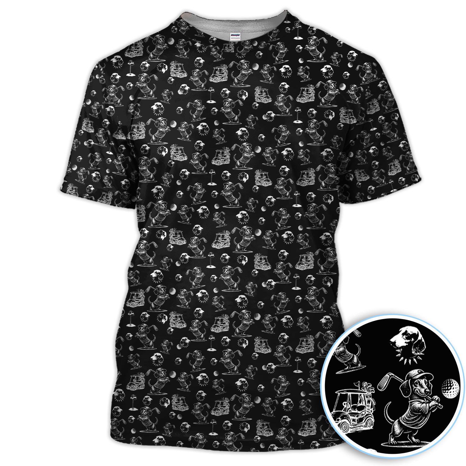 Funny Dachshund Pattern Golf Shirt For Men, Wiener Dog Golf Polos For Golfer, Dad Golf Gift