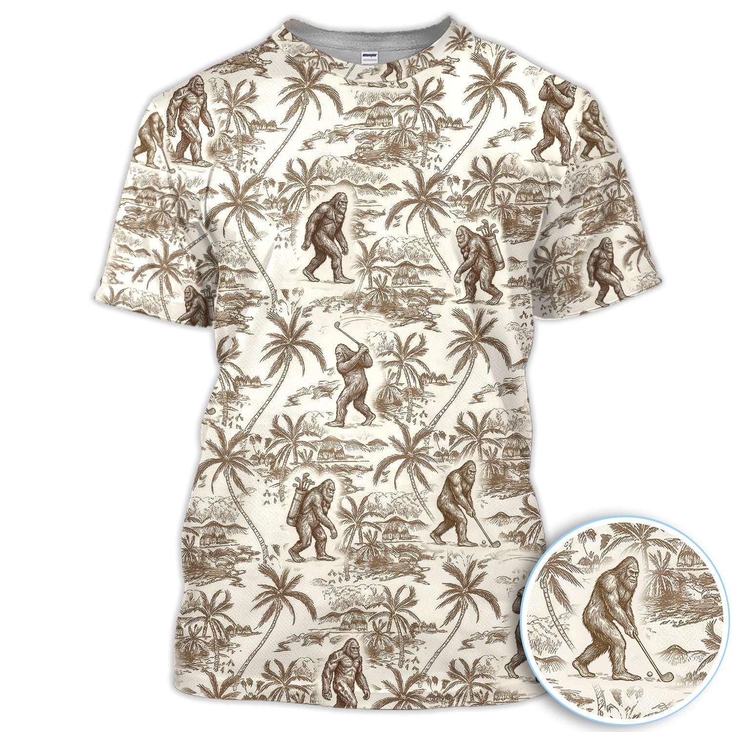 Vintage Bigfoot Tropical Pattern Golf Shirt, Sasquatch Island Golf Shirt For Men, Golfer Gift