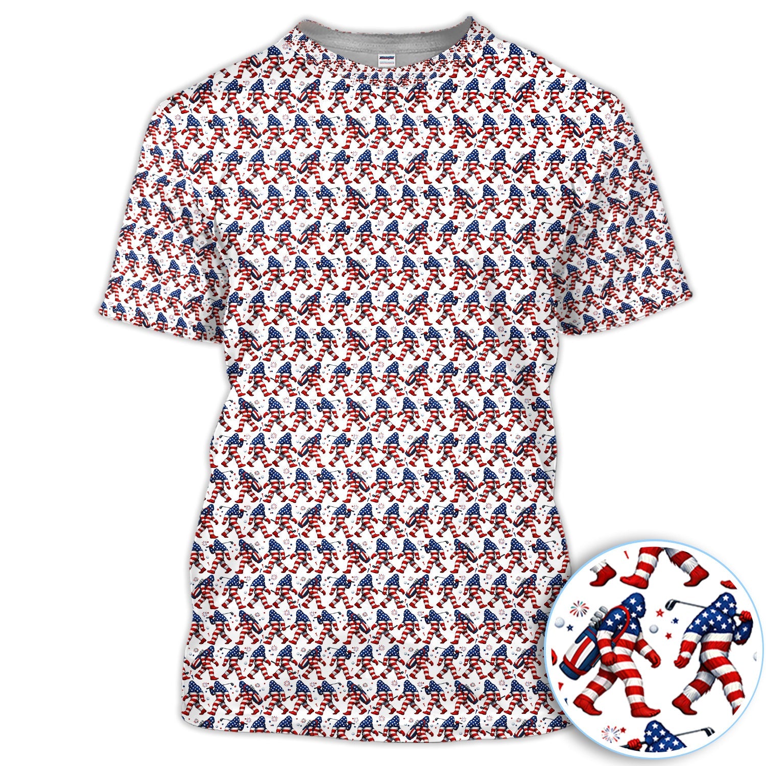 Patriotic Bigfoot Golf Pattern Shirt, American Flag Sasquatch Golf Shirt For Men, 4th Of July Gift