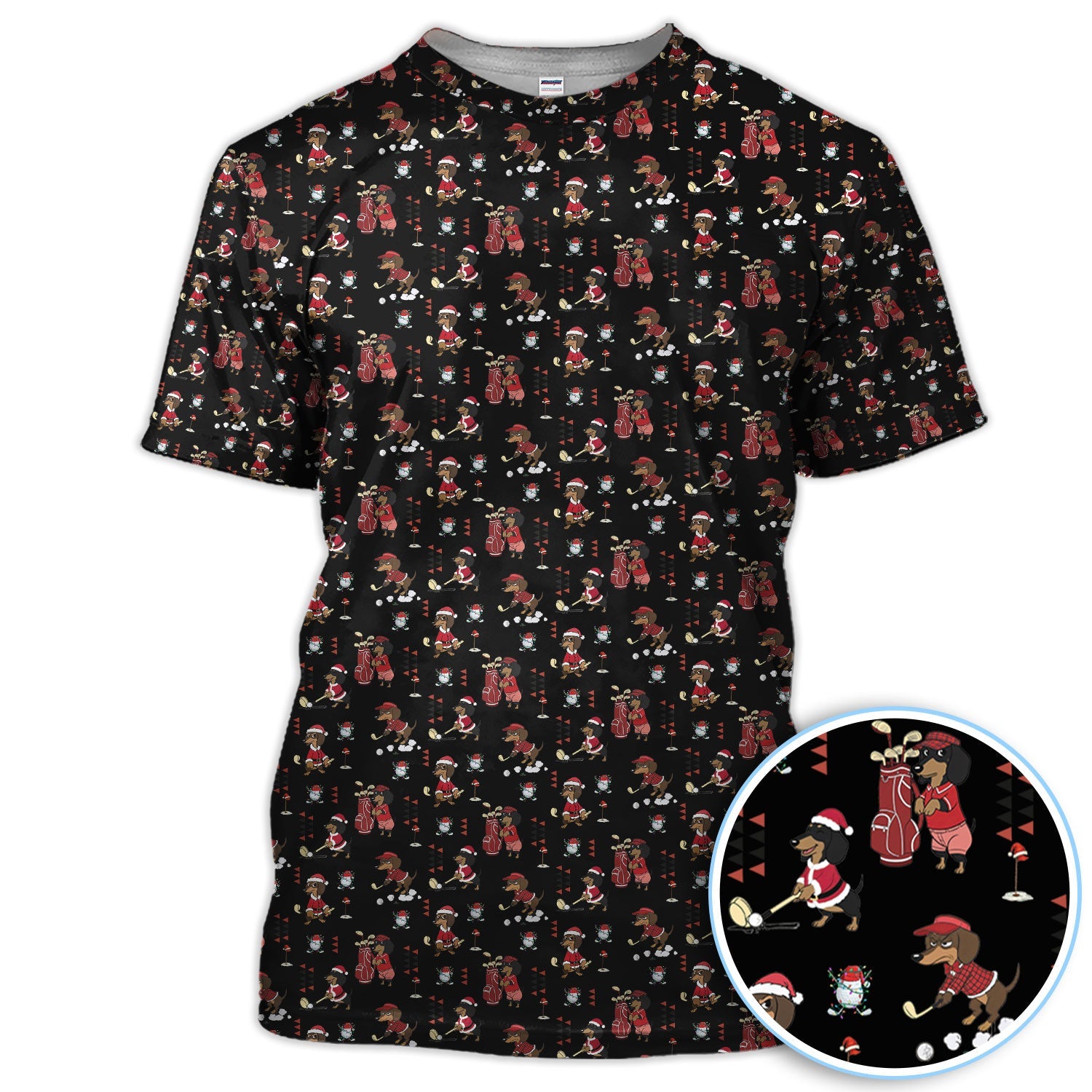 Funny Dachshund Christmas Golf Shirt, Cute Wiener Dog Pattern Polos, Festive Holiday Golf Shirt Gift For Men Golfers