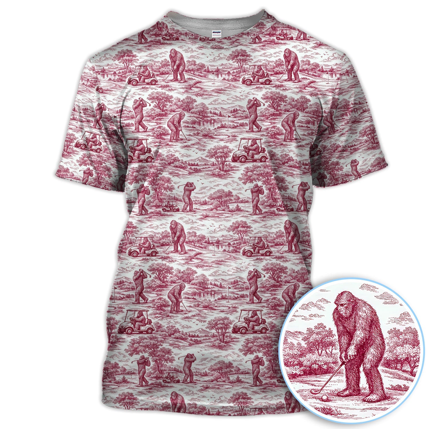 Crazy Bigfoot Pattern Golf Polos, Funny Sasquatch Golf Shirt For Men, Golf Gift For Golfer