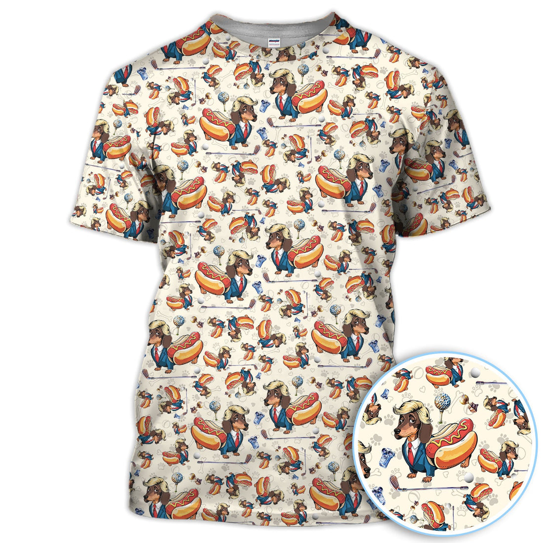 Funny Dachshund Golf Shirt For Men, Wiener Dog Pattern Golf Shirt, Crazy Golf Shirt For Golfer