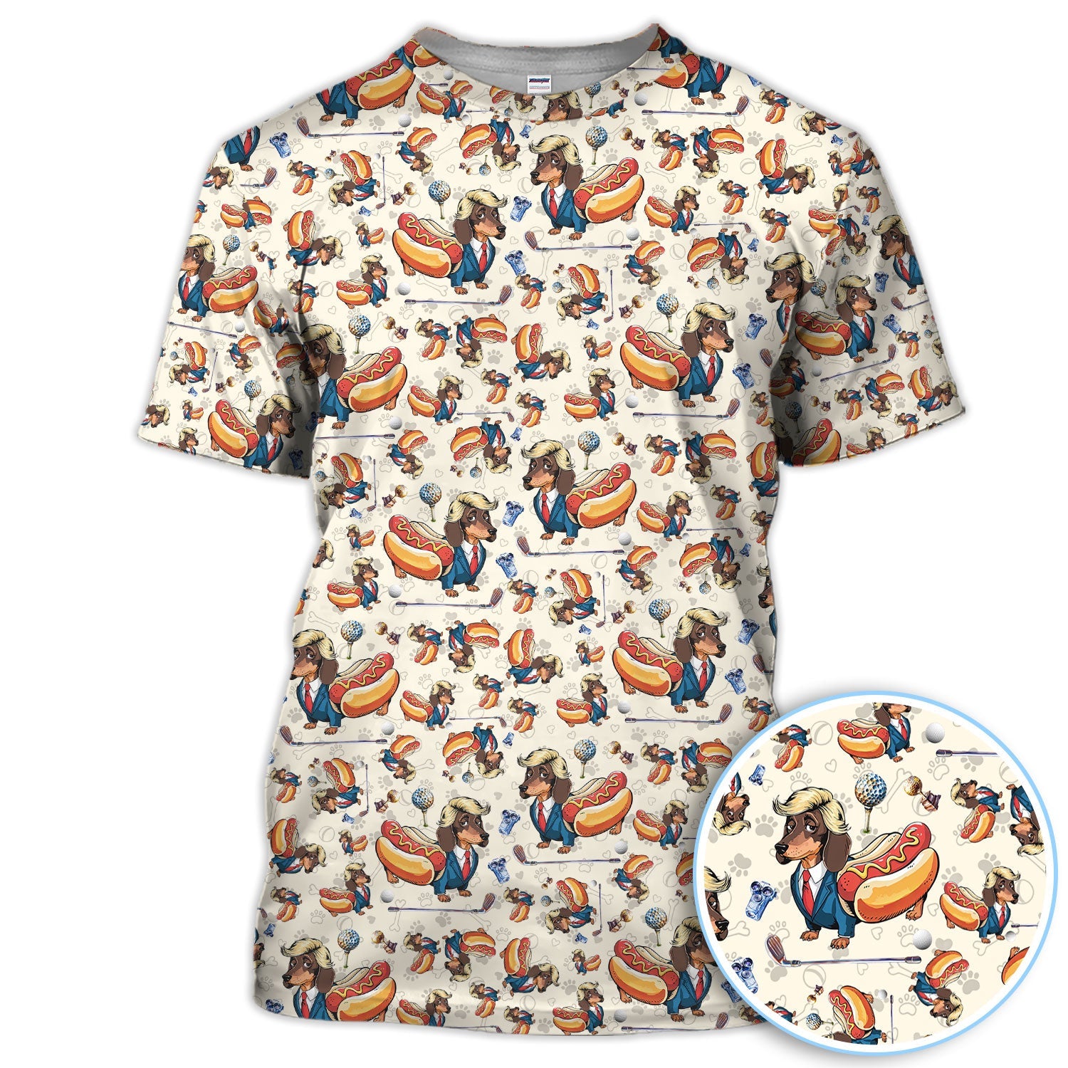 Funny Dachshund Golf Shirt For Men, Wiener Dog Pattern Golf Shirt, Crazy Golf Shirt For Golfer
