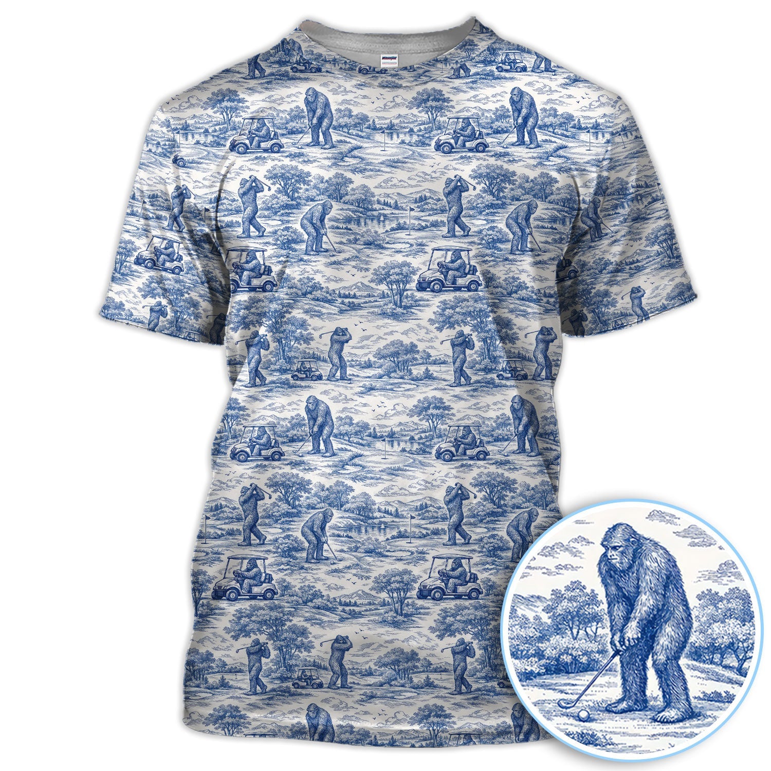 Crazy Bigfoot Pattern Golf Polos, Funny Sasquatch Golf Shirt For Men, Golf Gift For Golfer