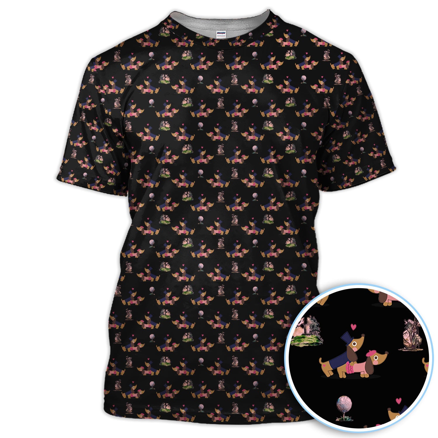 Dachshund Love Pattern Golf Shirt, Wiener Dog Golf Polos, Golf Gift For Golfer
