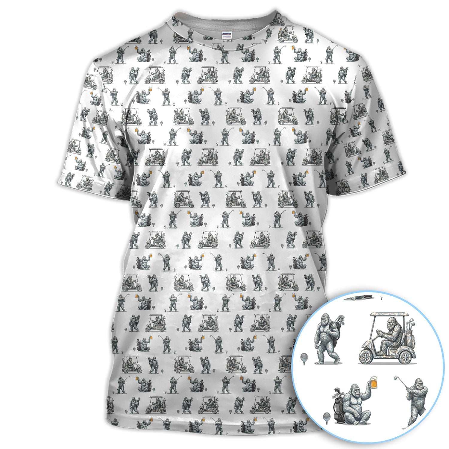 Funny Bigfoot Pattern Golf Shirt, Squatch Bigfoot Golf Polos, Crazy Golf Gift For Men