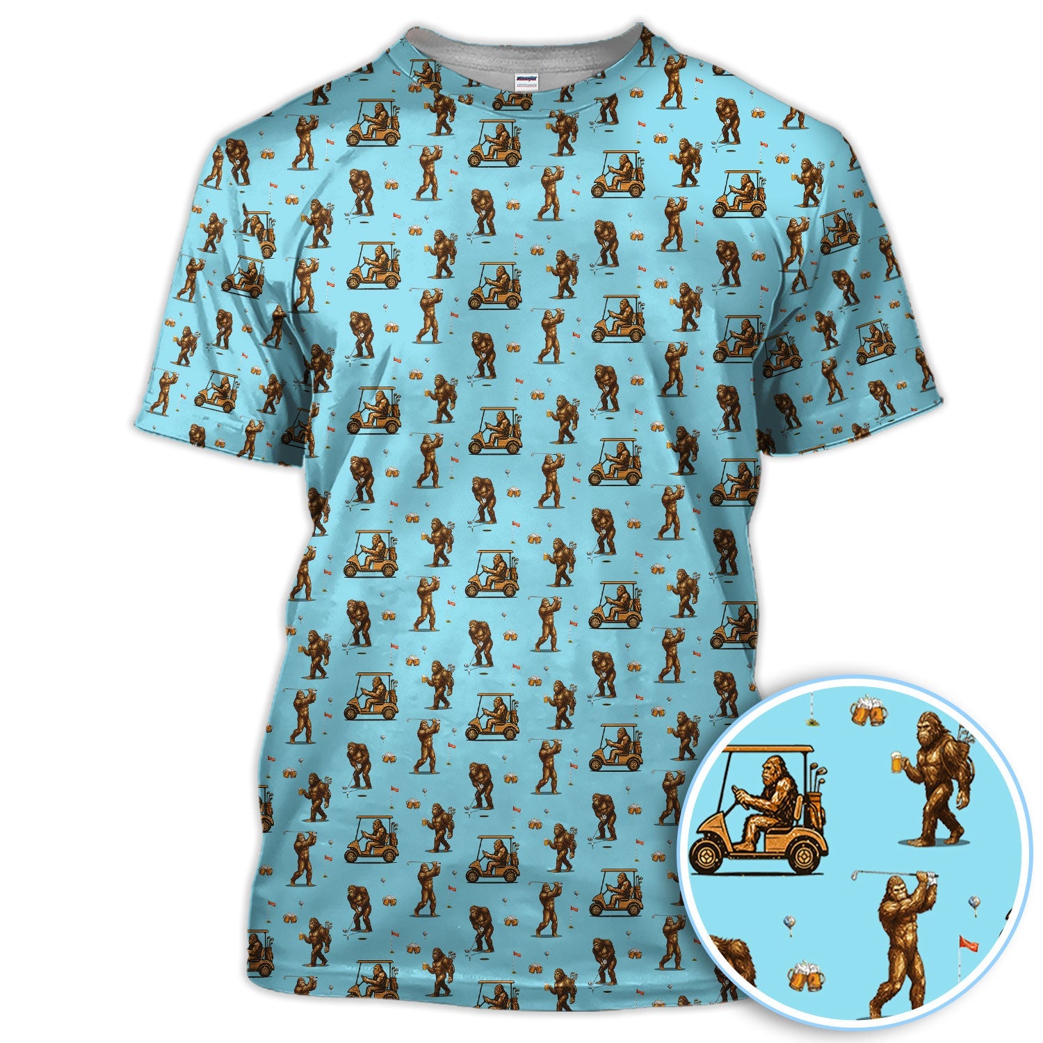 Funny Bigfoot Golf Shirt, Squatch Bigfoot And Beer Pattern Golf  Polos, Crazy Golf Gift For Golfer