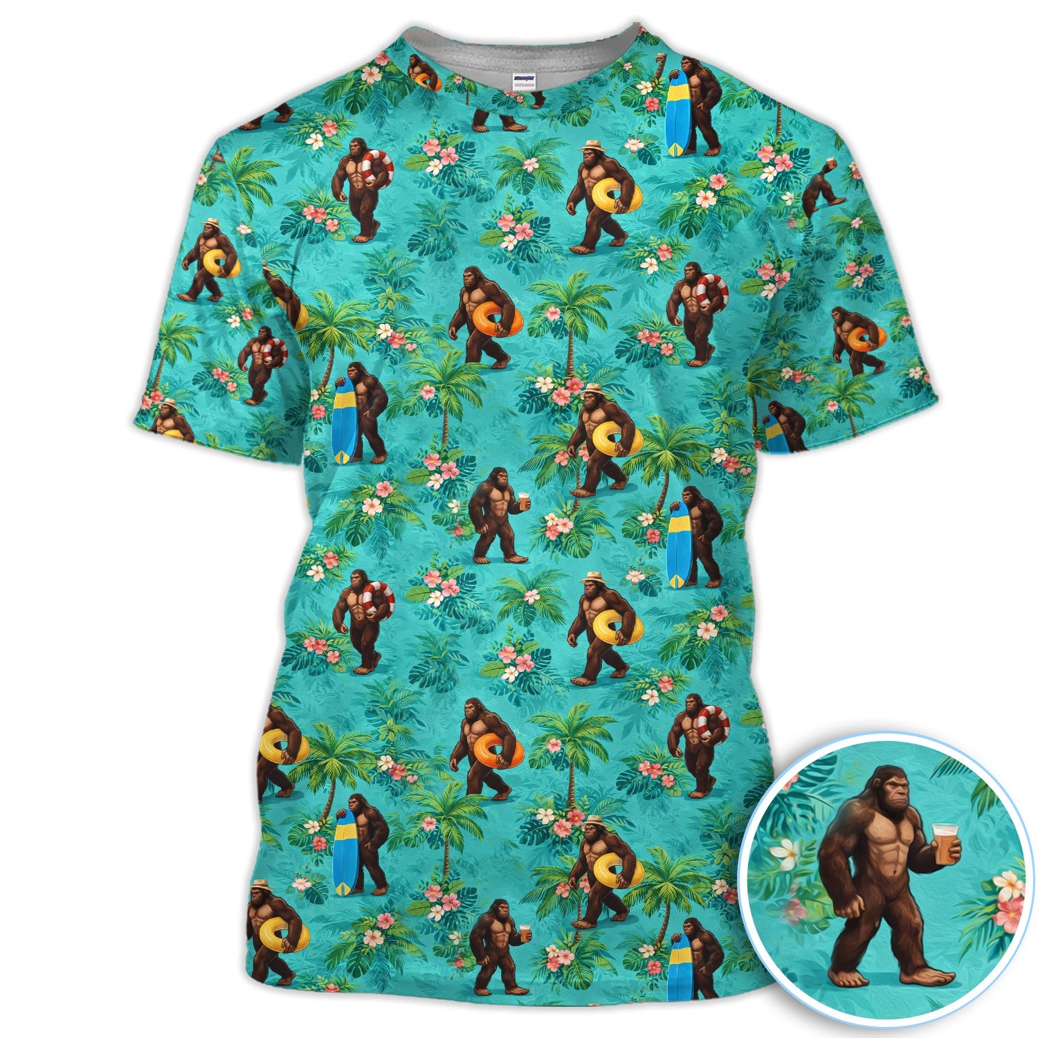Funny Tropical Bigfoot Golf Pattern Shirt, Hawaiian Sasquatch Golf Shirt For Men, Beach Lover Gift