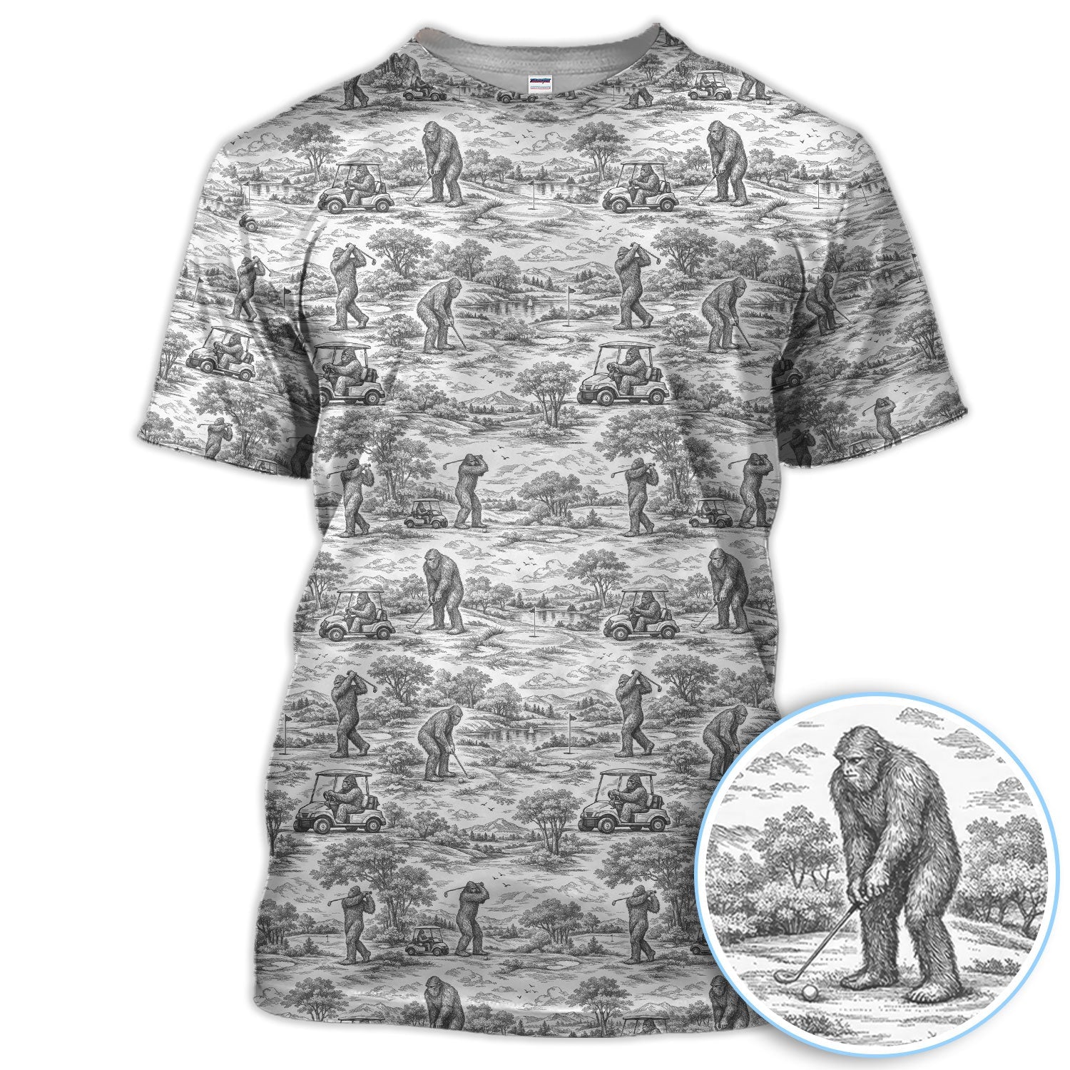 Crazy Bigfoot Pattern Golf Polos, Funny Sasquatch Golf Shirt For Men, Golf Gift For Golfer
