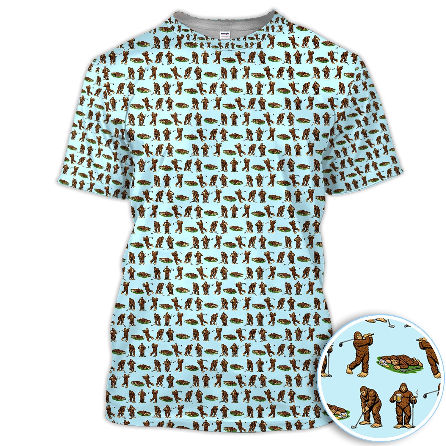Funny Bigfoot Golf Polo Shirt, Sasquatch Golfer Pattern Shirt For Men, Unique Golfer Outfit