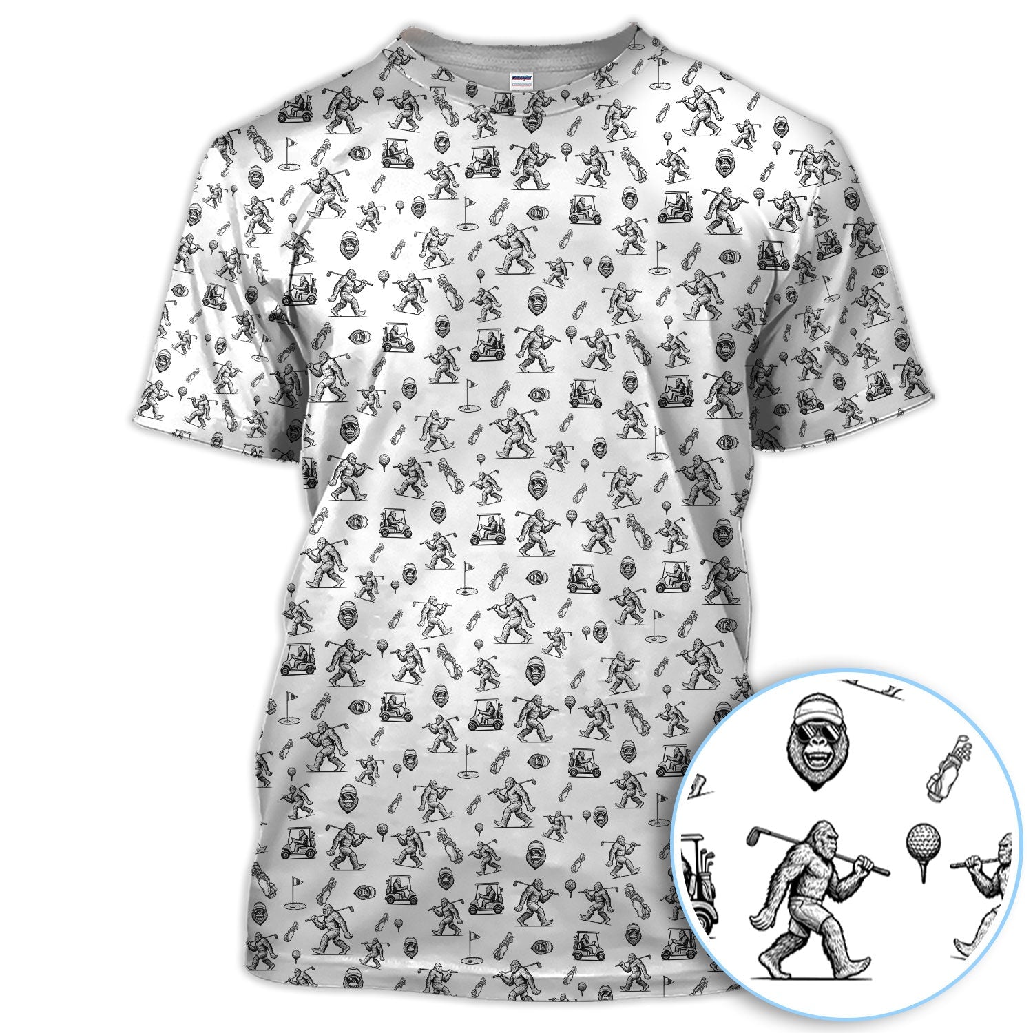 Squatch Bigfoot Pattern Golf Shirt, Funny Bigfoot Golf Polos, Golf Gift For Men
