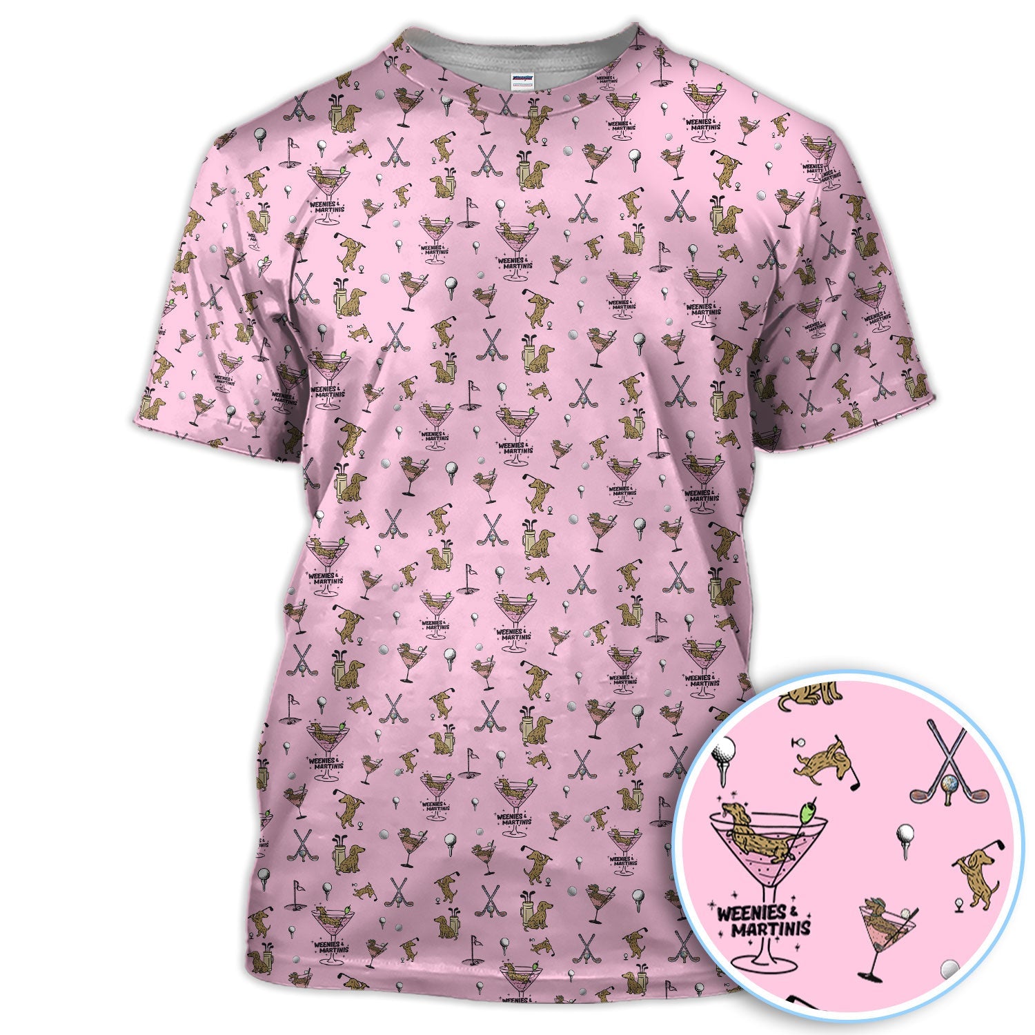 Funny Dachshund Golf Polos, Weenies Dog And Martinis Pattern Shirt For Men, Crazy Golf Shirt For Golfer