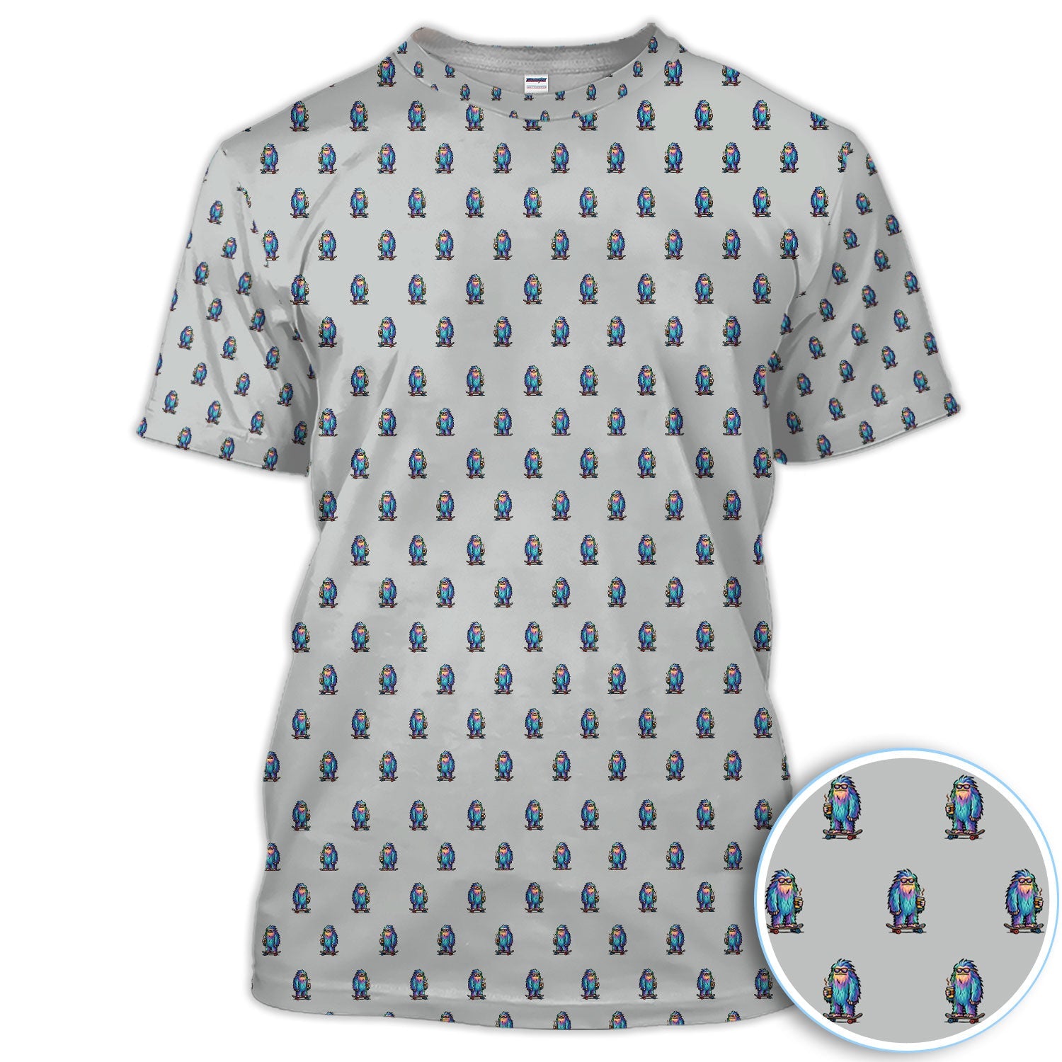 Funny Yeti Pattern Golf Polos, Bigfoot Coffee Skateboard Golf Shirt, Crazy Golf Shirts For Men