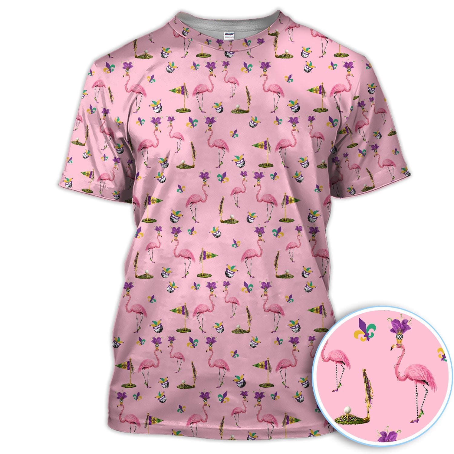 Flamingo Mardi Gras Golf Polos For Golfer, Funny Holiday Pattern Golf Shirt, Golf Gift For Men