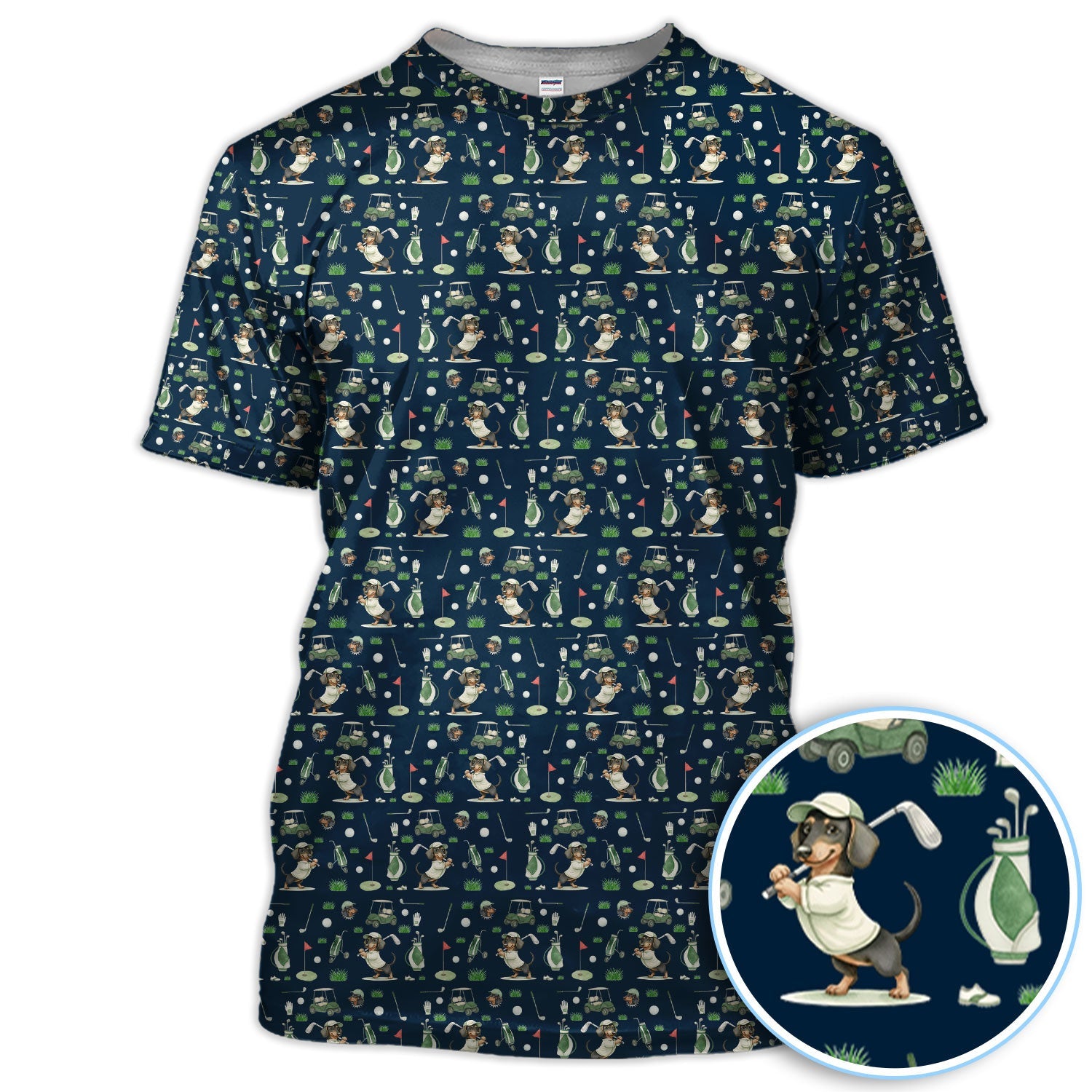 Funny Wiener Dog Golf Shirt, Dachshund Pattern Golf Polos, Crazy Golf Gift For Men