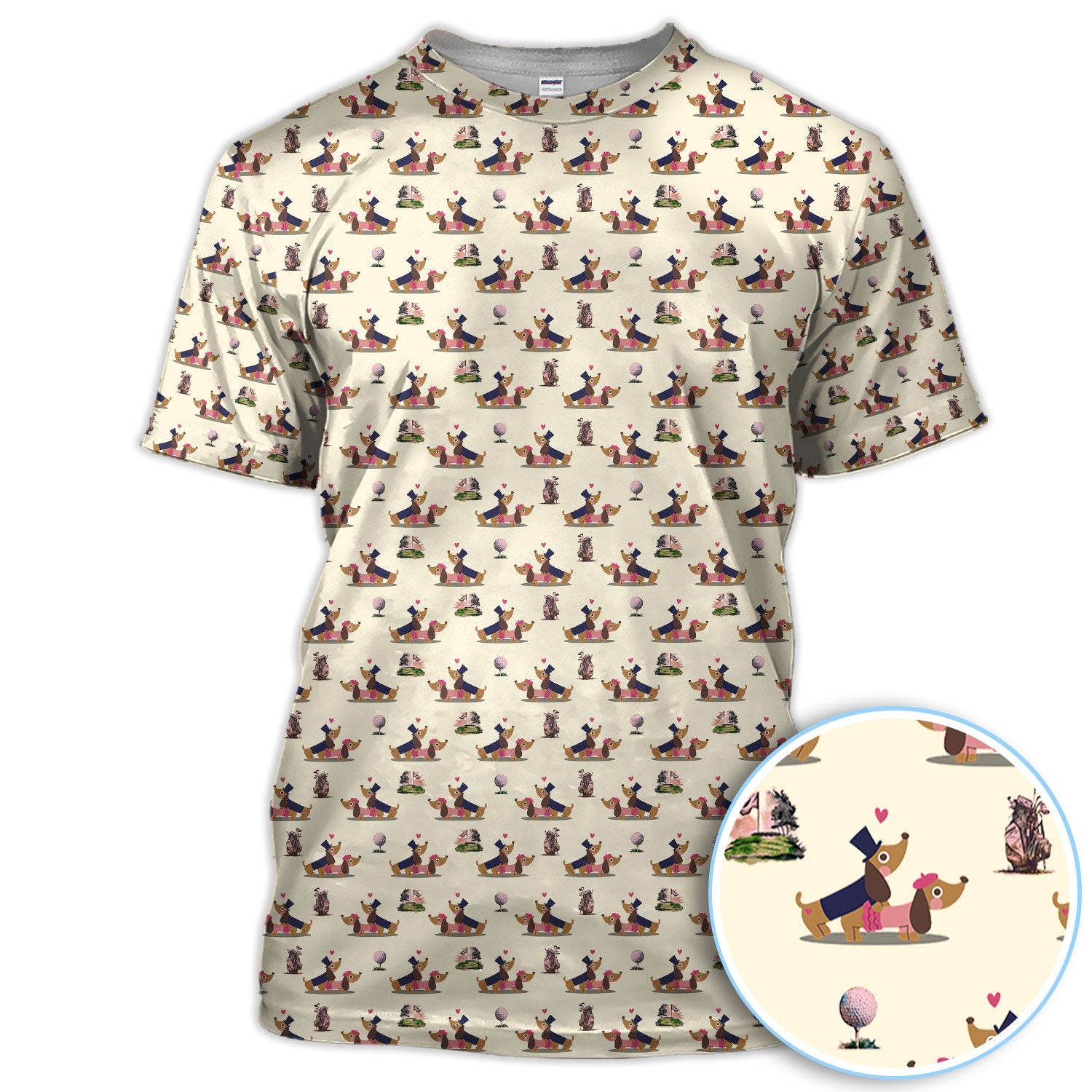 Dachshund Love Pattern Golf Shirt, Wiener Dog Golf Polos, Golf Gift For Golfer