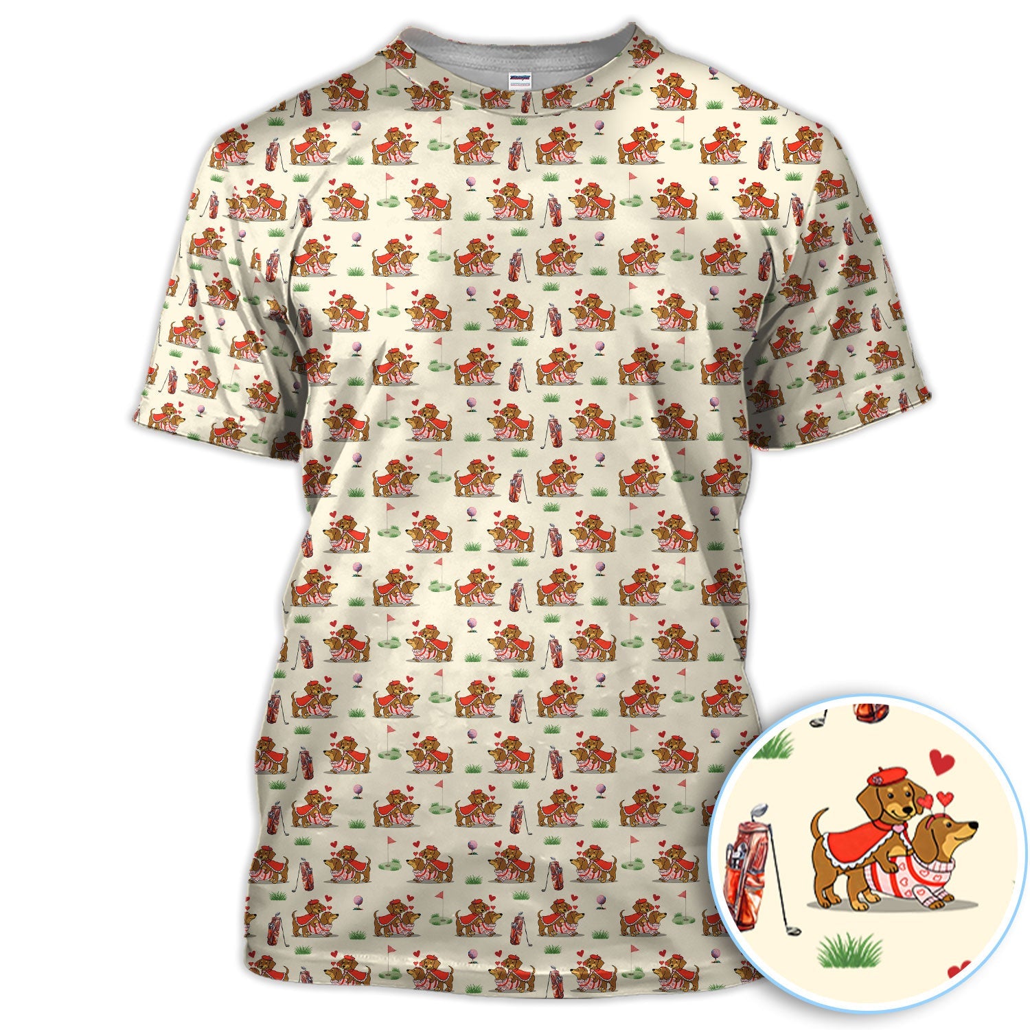 Valentine Dachshund Pattern Golf Shirt, Wiener Dog Love Golf Shirt, Golf Gift For Men