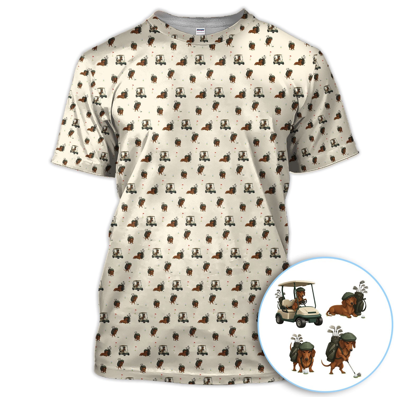 Funny Dachshund Golf Shirt, Wiener Dog Pattern Polos For Men, Golf Gift For Golfers
