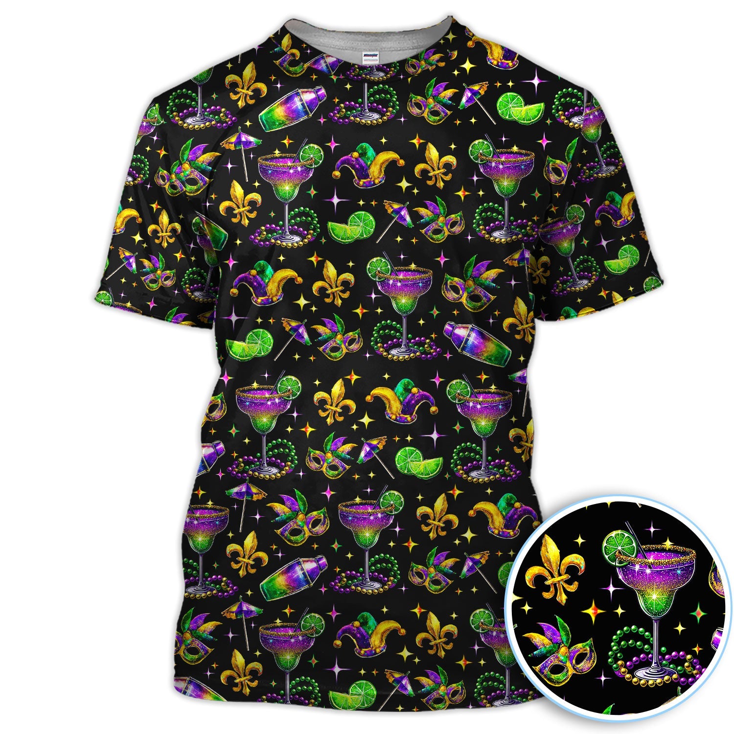Funny Glitter Mardi Gras Pattern Golf Polos, Mardi Gras And Margaritas Golf Shirt For Men, Golf Gift For Golfer