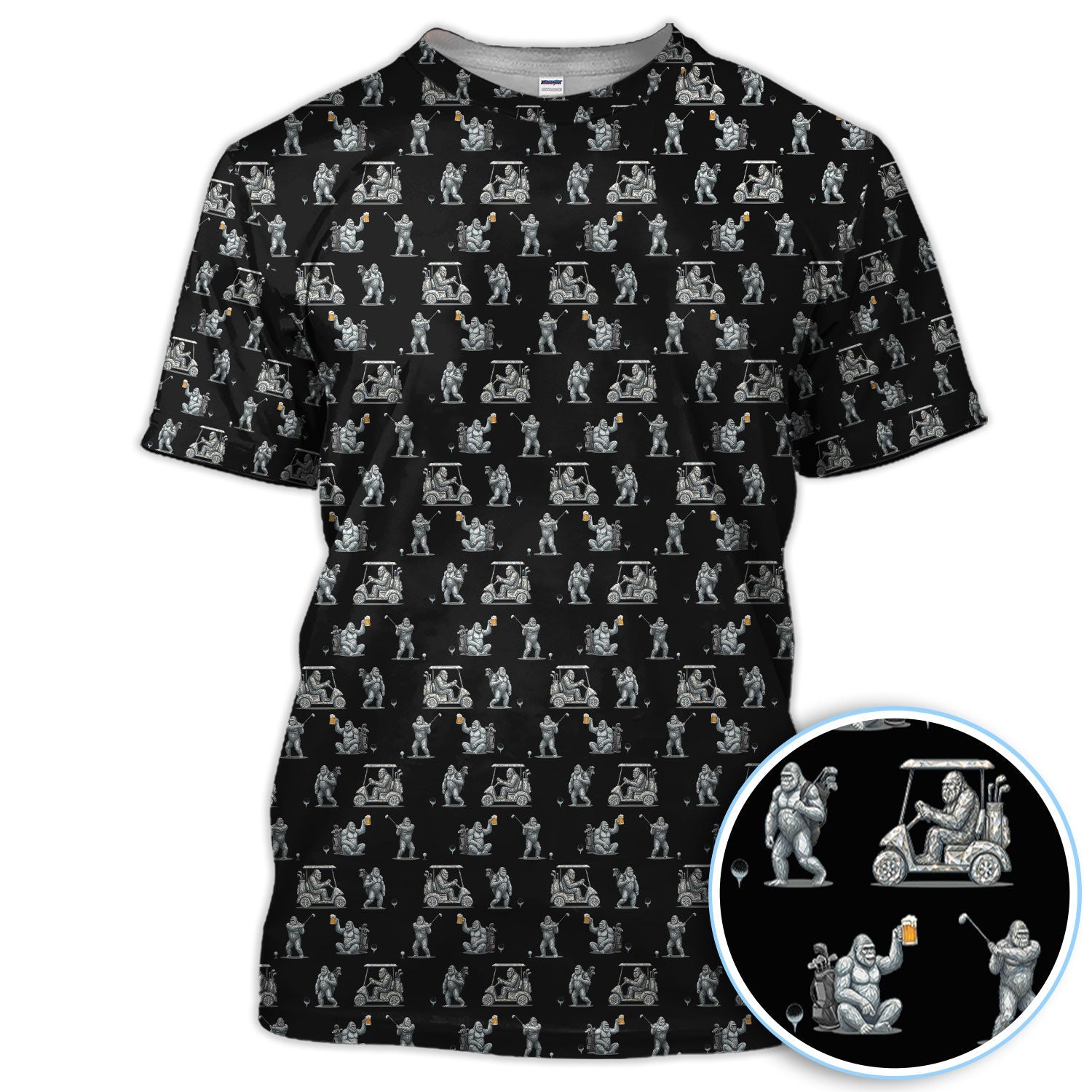 Funny Bigfoot Pattern Golf Shirt, Squatch Bigfoot Golf Polos, Crazy Golf Gift For Men