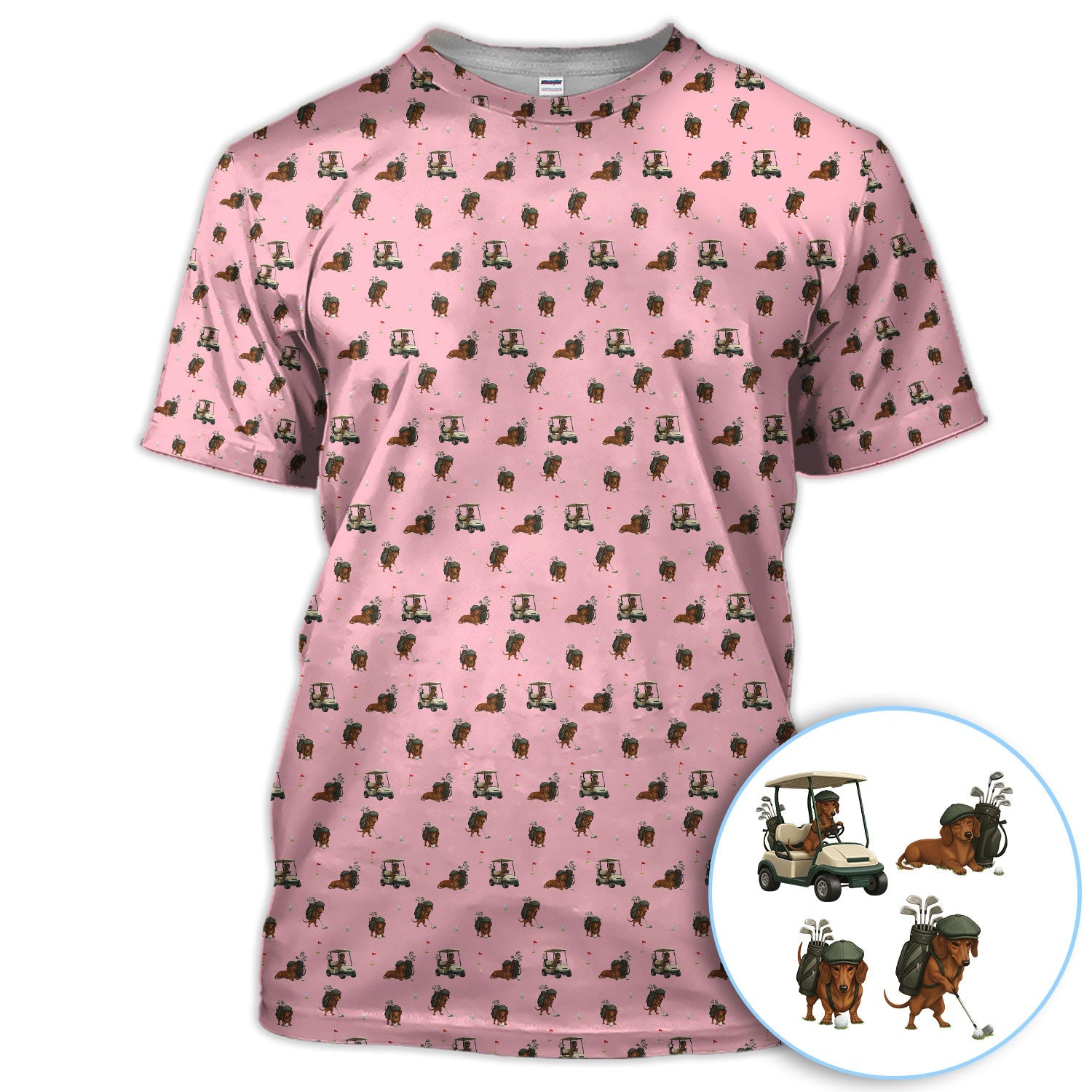 Funny Dachshund Golf Shirt, Wiener Dog Pattern Polos For Men, Golf Gift For Golfers