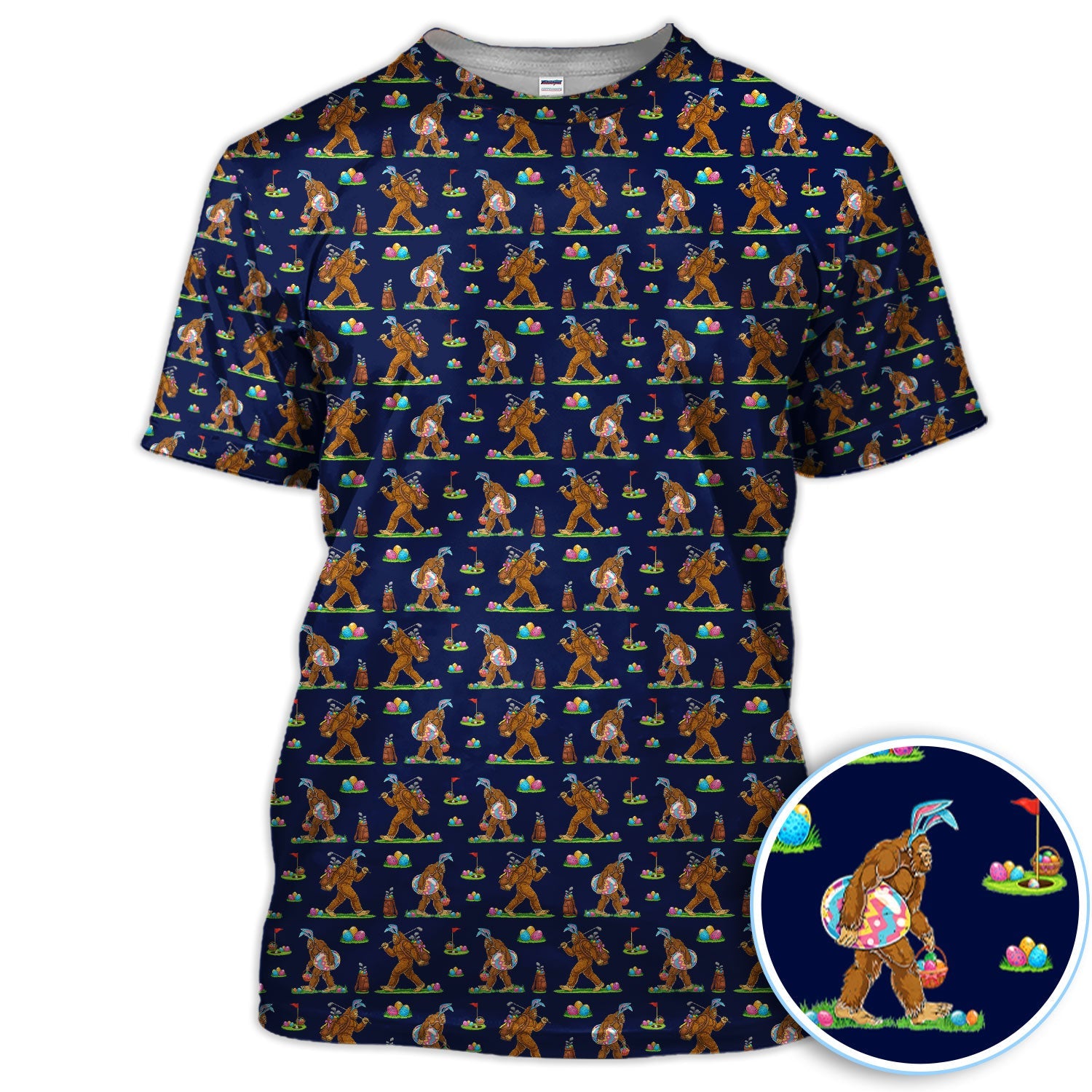 Bigfoot Easter Pattern Golf Polos, Bunny Sasquatch Golf Shirt For Men, Easter Day Shirt For Golfer